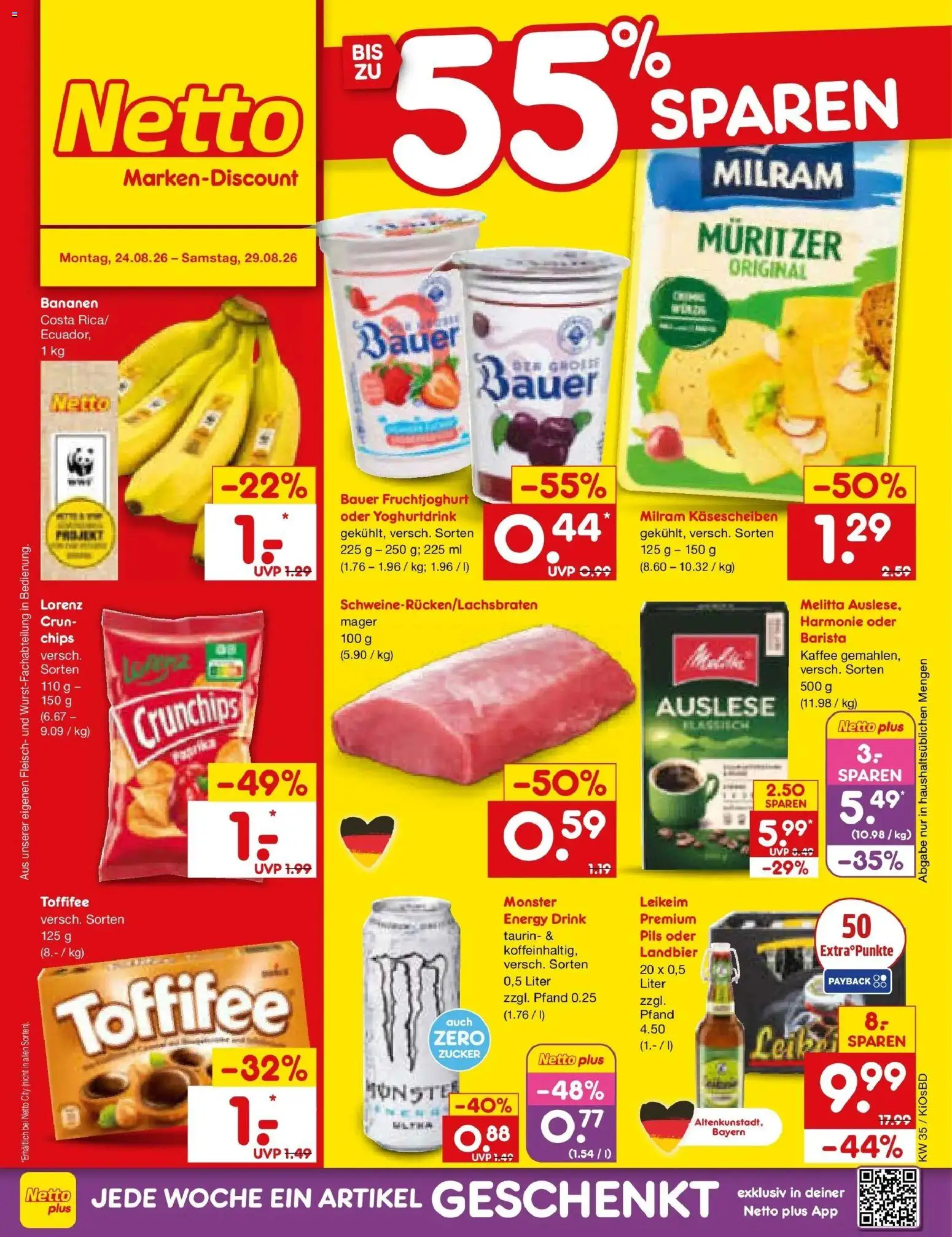 Netto Marken-Discount Prospekt Mistelbach – gültig ab 24.08.2026 | Seite: 1 | Produkte: Melitta, Kaffee, Fruchtjoghurt, Zucker