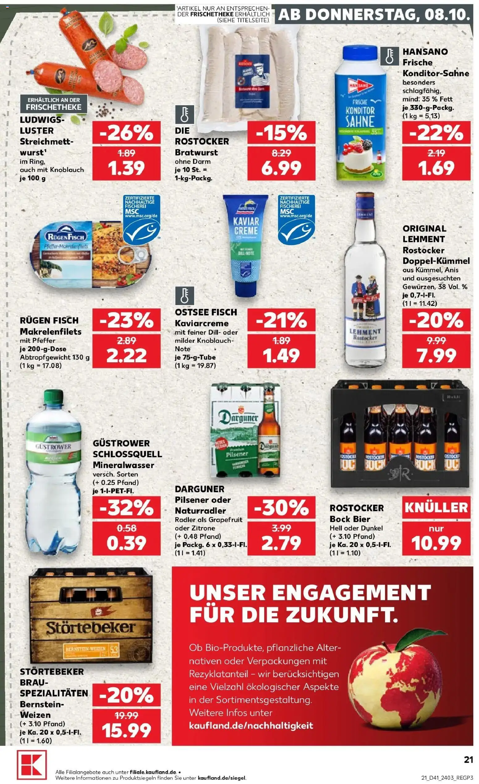 Prospekt Kaufland ab 08.10.2026 » Angebote Online zum Blättern | Seite: 21 | Produkte: Mineralwasser, Fisch, Radler, Sahne
