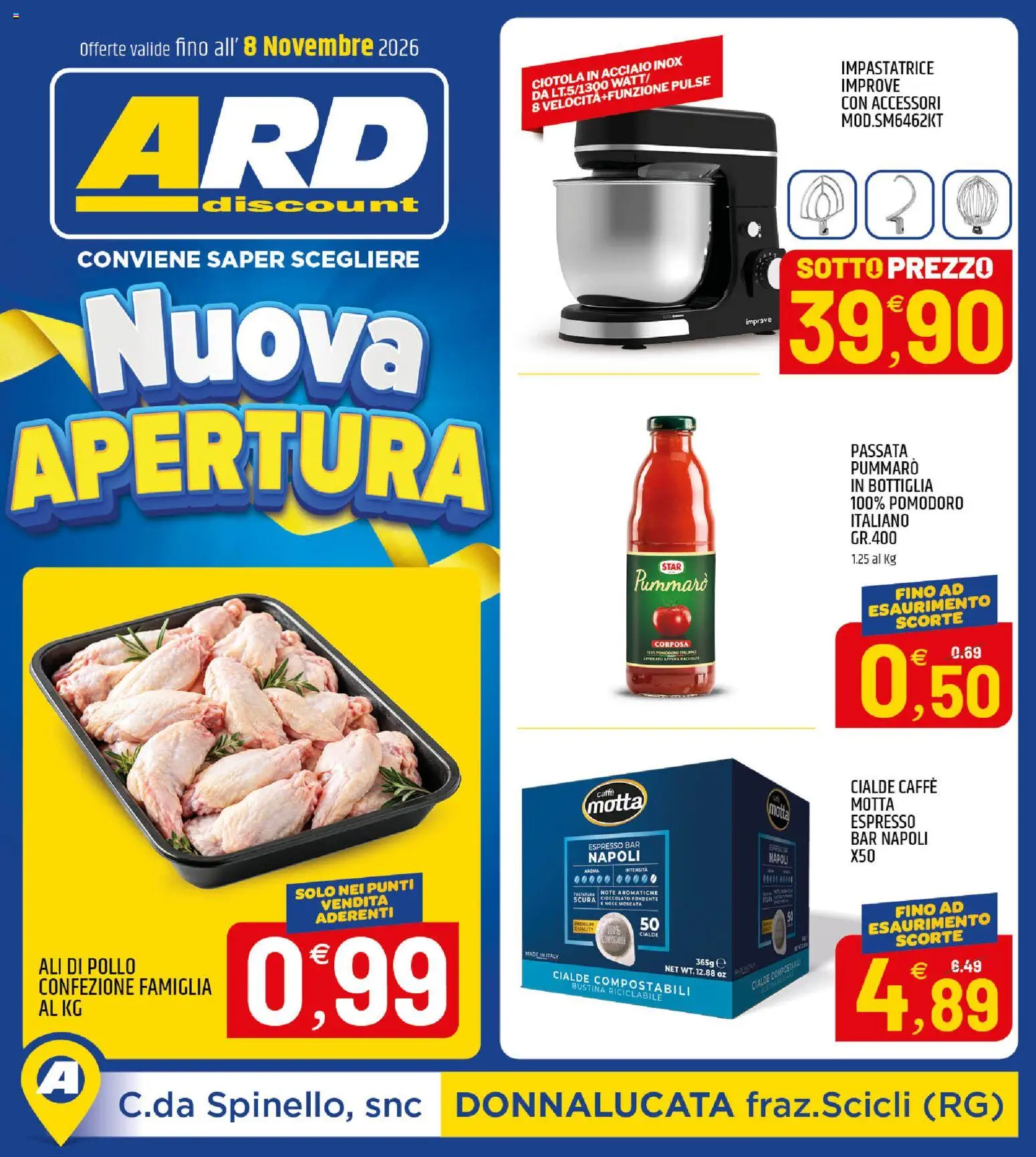 Volantino ARD Discount del 25/10/2026 | Pagina: 1 | Prodotti: Cioccolato, Pollo, Impastatrice, Ali di pollo