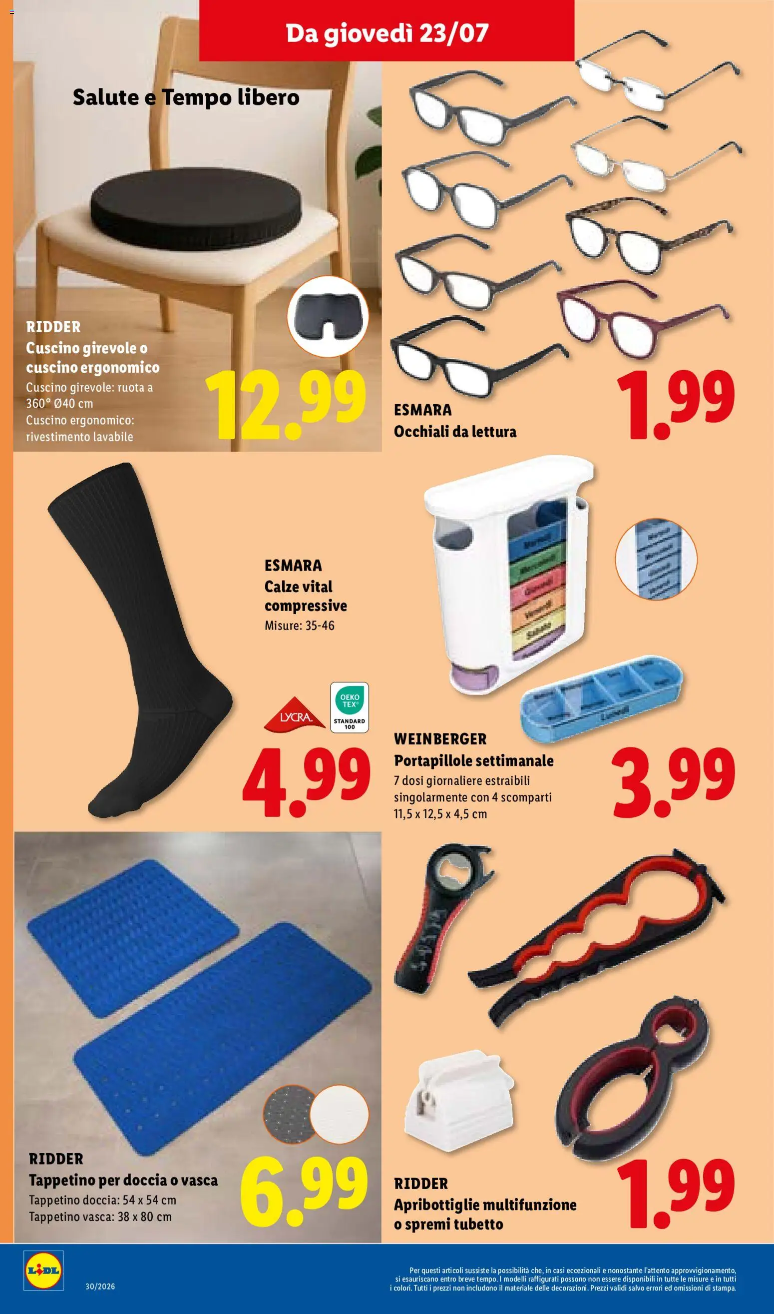 Volantino Lidl del 23/07/2026 | Pagina: 30 | Prodotti: Occhiali, Cuscino, Doccia