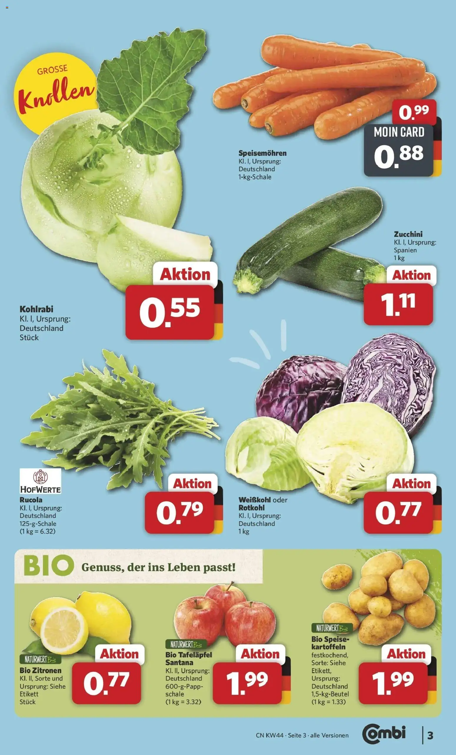 Combi Prospekt Celle (ab 26.10.2026) zum Blättern | Seite: 3 | Produkte: Rotkohl, Kartoffeln, Zucchini, Zitronen