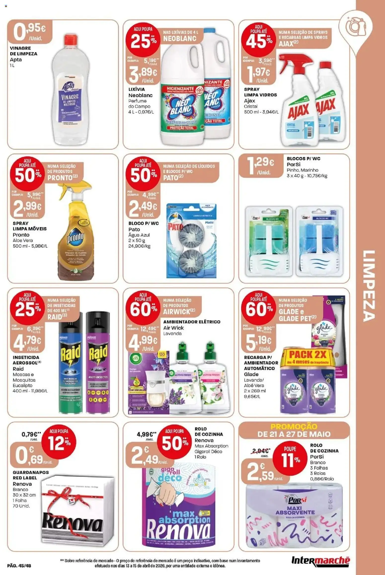 Intermarché - Isto é que são preços BAIXOS! │ válido de 21.05.2026 | Página: 45 | Produtos: Vinagre, Perfume, Guardanapos, Limpa móveis