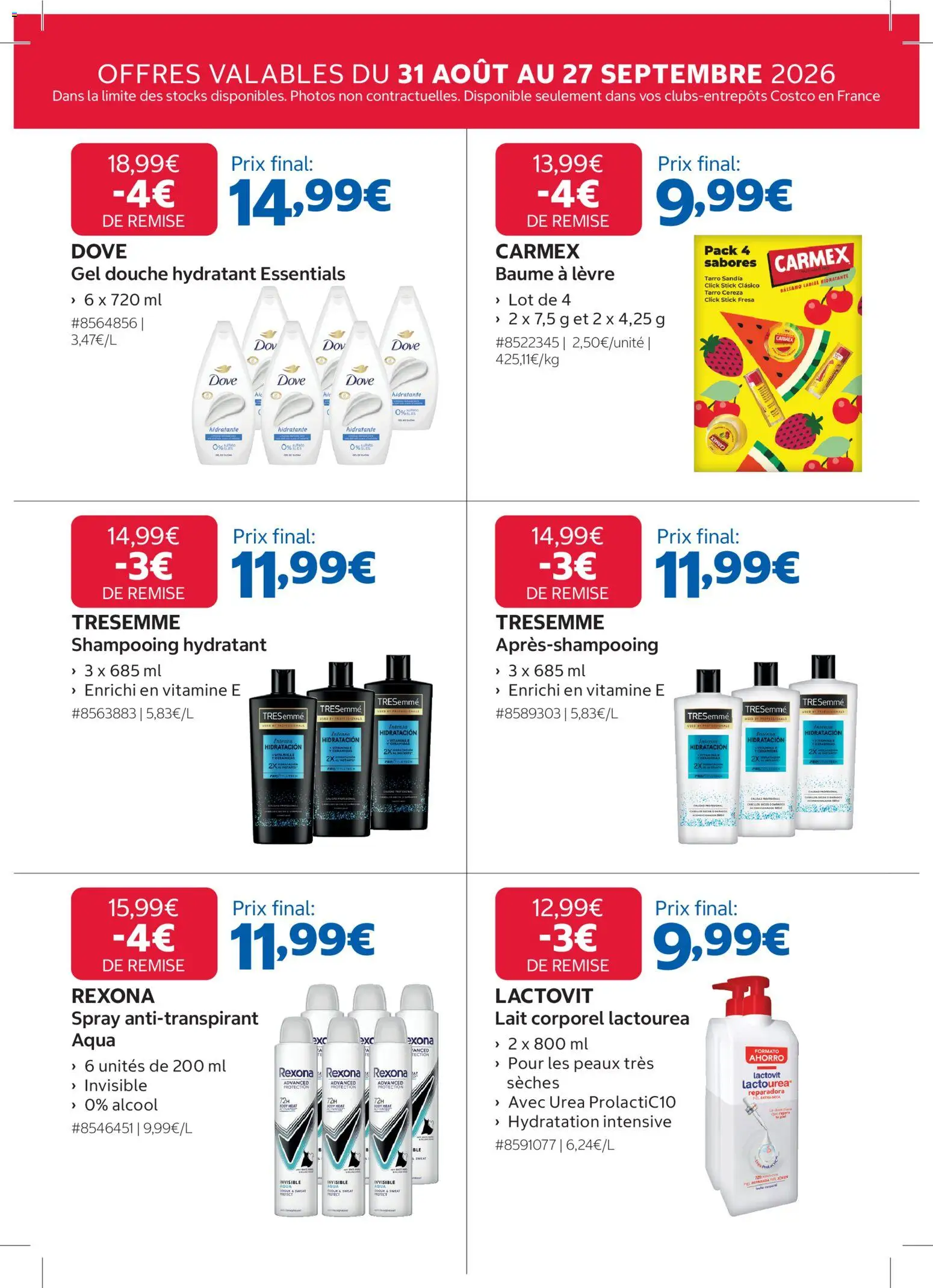 {H1} | Page: 6 | Produits: Alcool, Shampooing, Lait corporel, Douche