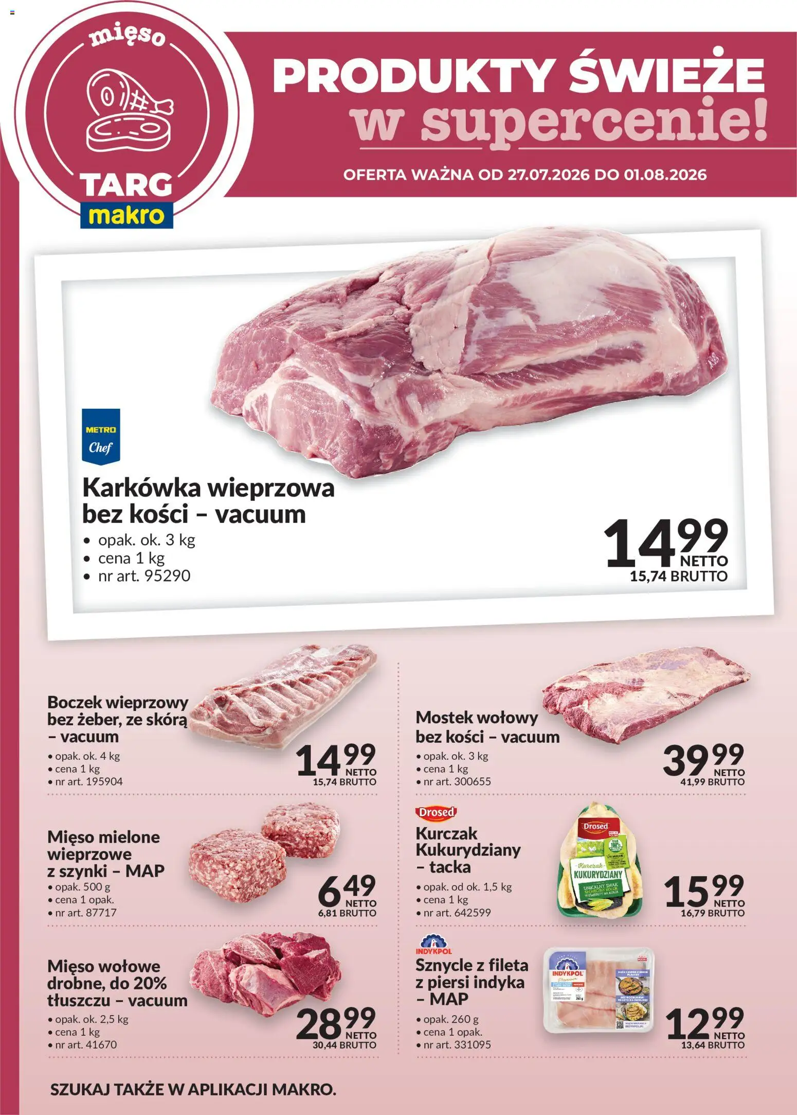 Makro gazetka - Produkty świeże w supercenie od 27.07.2026 | Strona: 1 | Produkty: Karkówka, Karkówka wieprzowa, Mięso mielone, Boczek