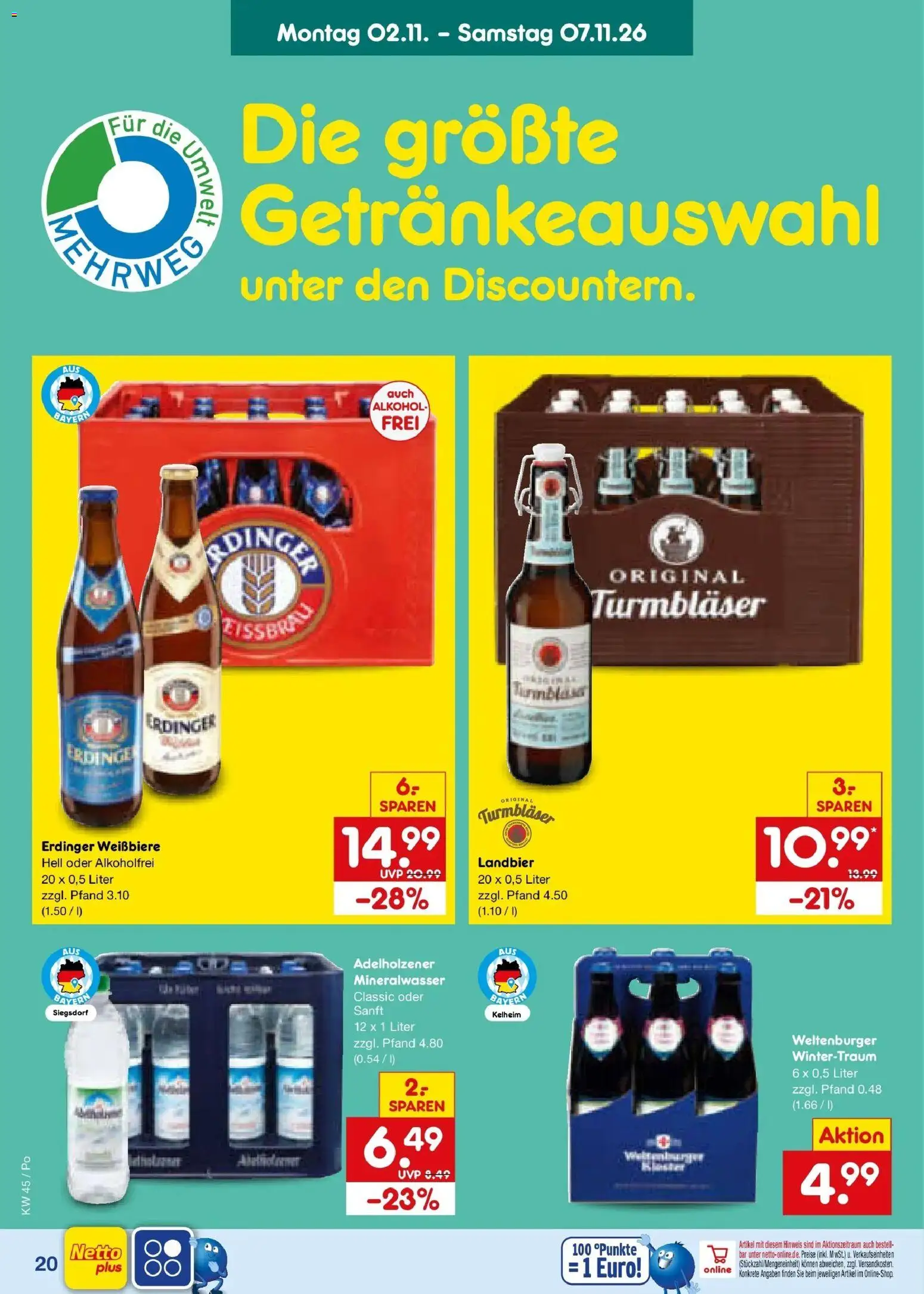 Netto Marken-Discount Prospekt Selb (ab 02.11.2026) » Angebote | Seite: 30 | Produkte: Erdinger, Adelholzener, Mineralwasser, Alkohol