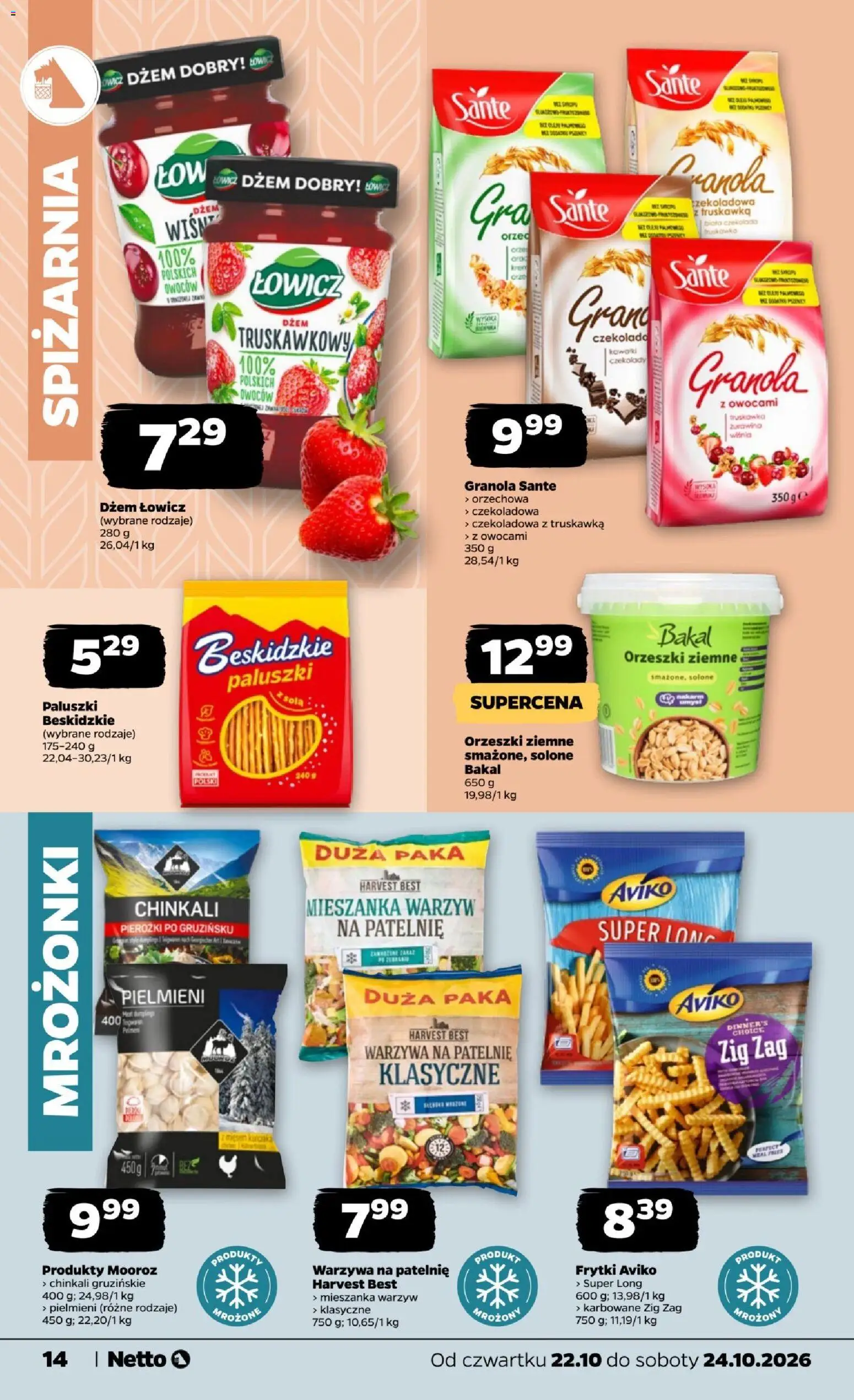Netto gazetka od czwartku od 22.10.2026 | Strona: 14 | Produkty: Czekolady, Mrożonki, Czekoladowa, Orzeszki