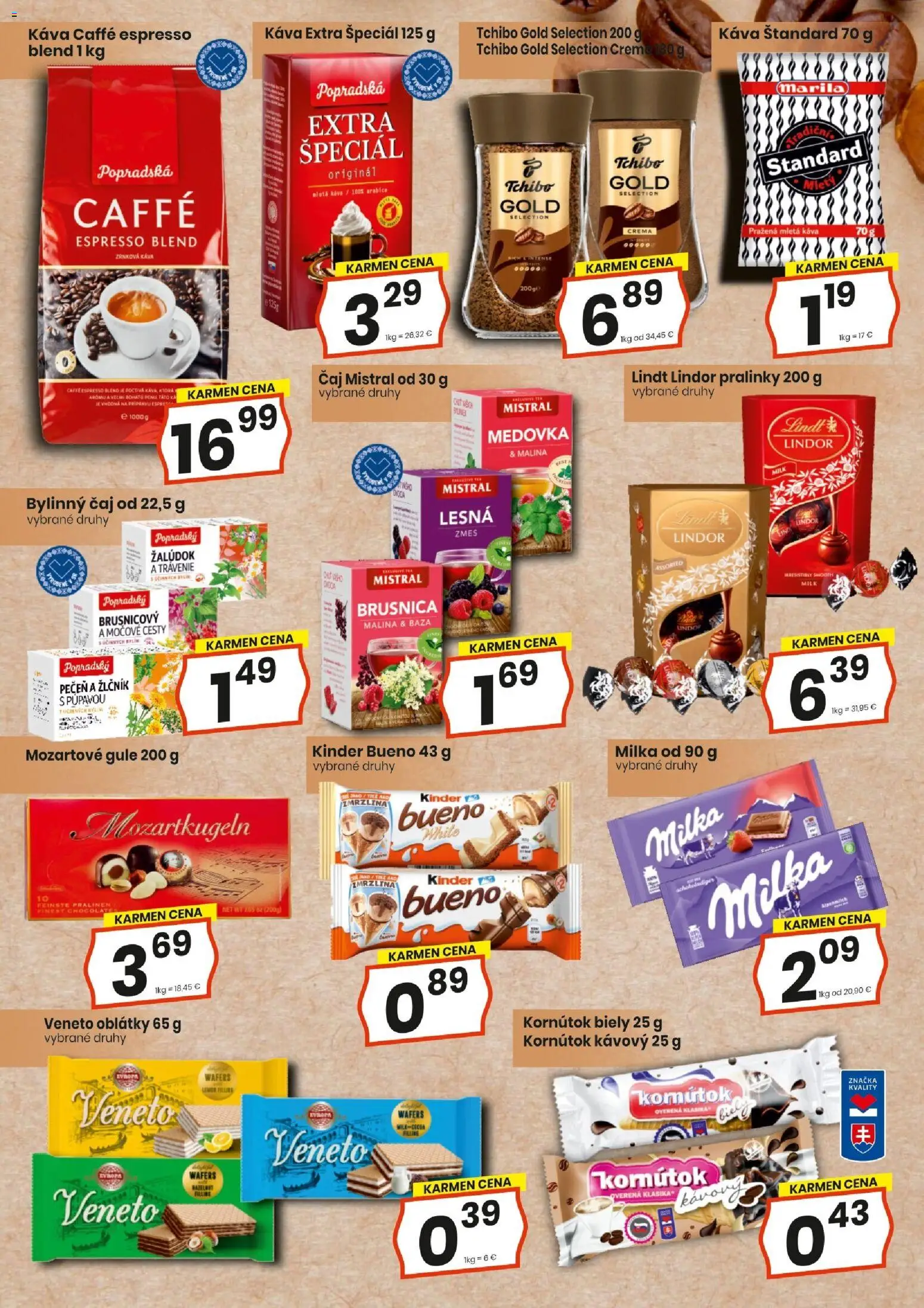Nové KARMEN CBA akcie – leták je platný od 16.04.2026 | Strana: 10 | Produkty: Čaj, Lindor, Kinder Bueno, Milka
