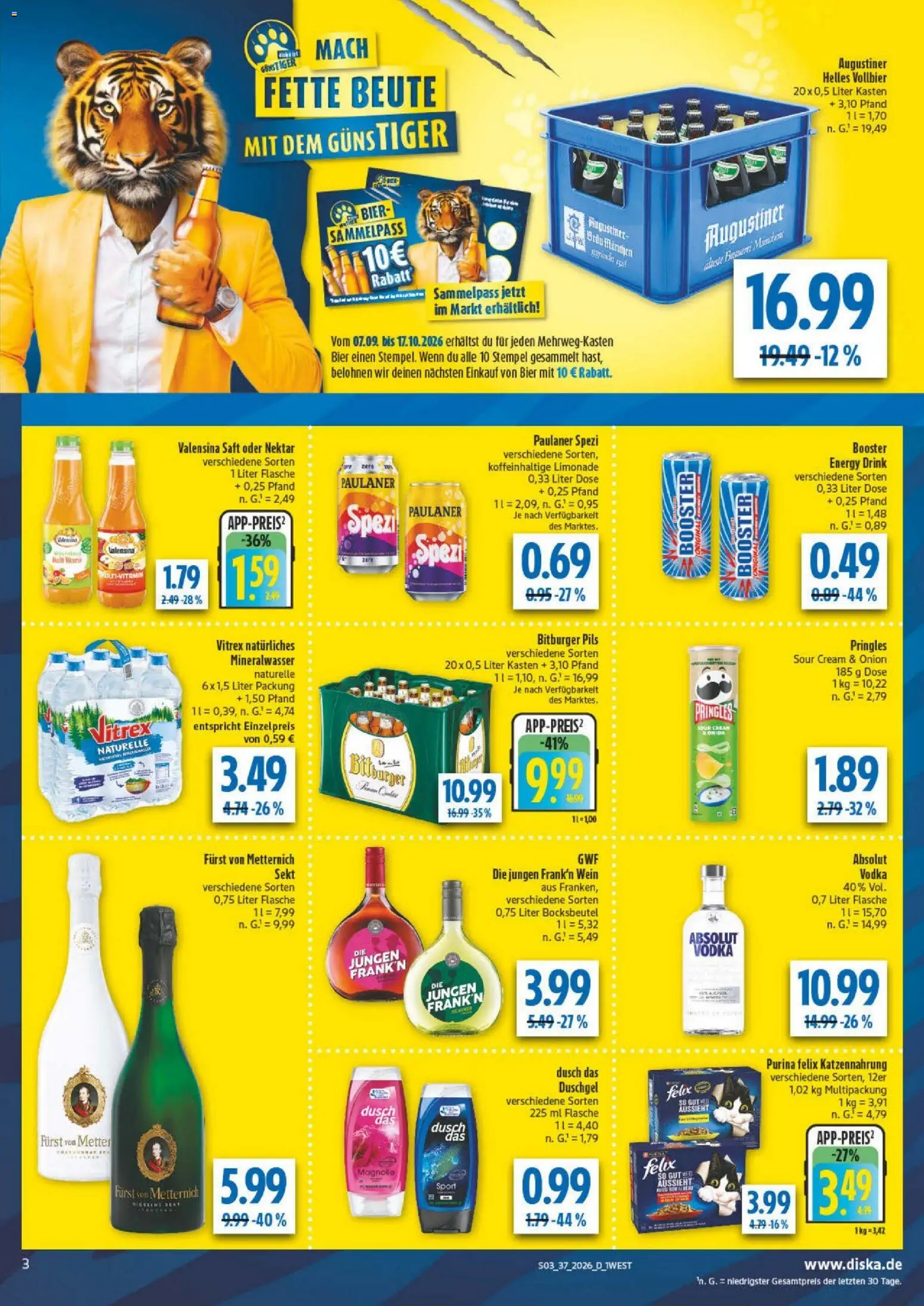 Diska - Diska Angebote Bayern KW37 – gültig ab 02.09.2026 | Seite: 3 | Produkte: Bier, Wein, Vodka, Pringles