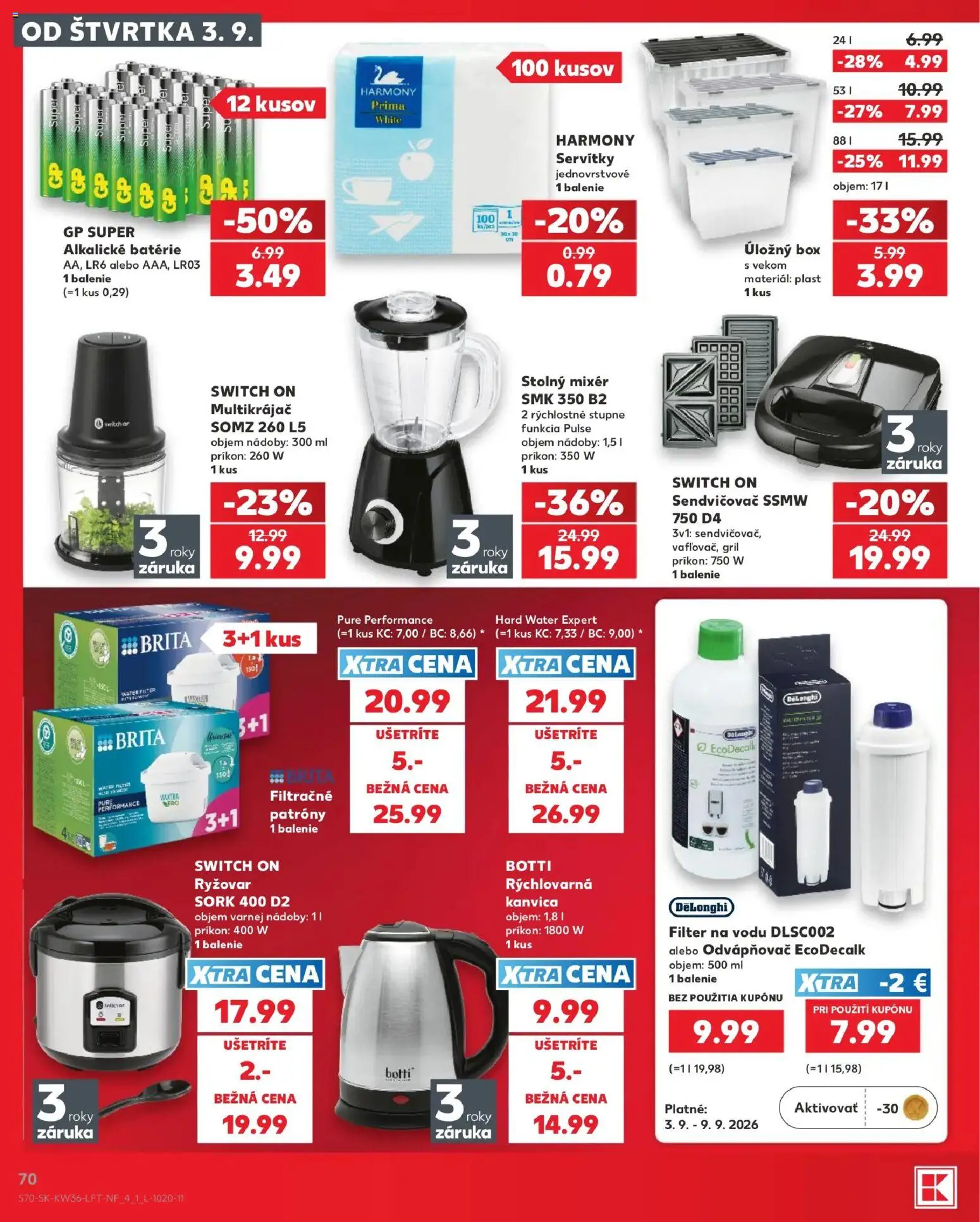 Nové Kaufland akcie – leták je platný od 03.09.2026 | Strana: 70 | Produkty: Gril, Filter na vodu, Mixér, Kanvica