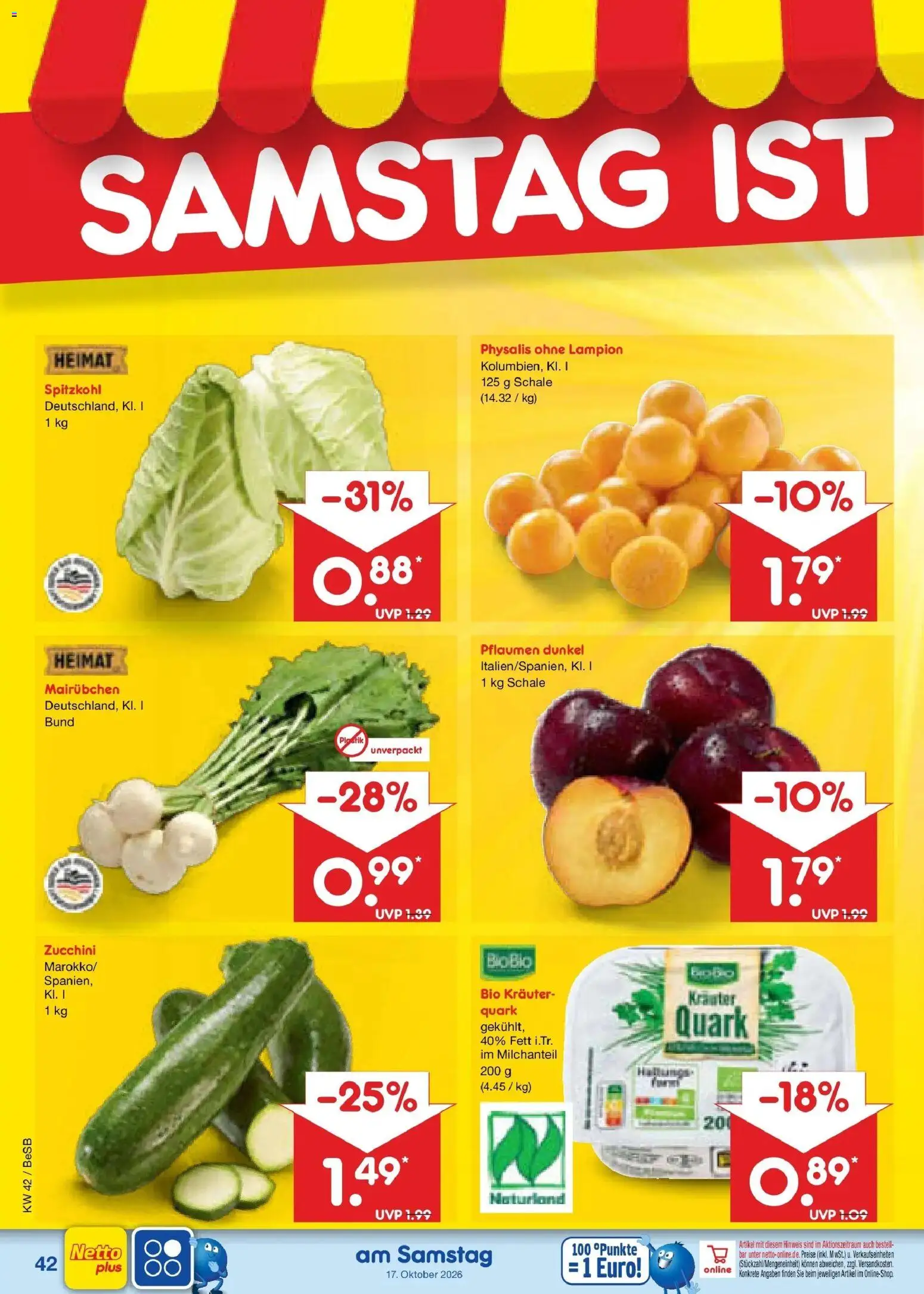 Netto Marken-Discount Prospekt Berlin-Prenzlauer Berg (ab 12.10.2026) » Angebote | Seite: 58 | Produkte: Pflaumen, Quark, Zucchini