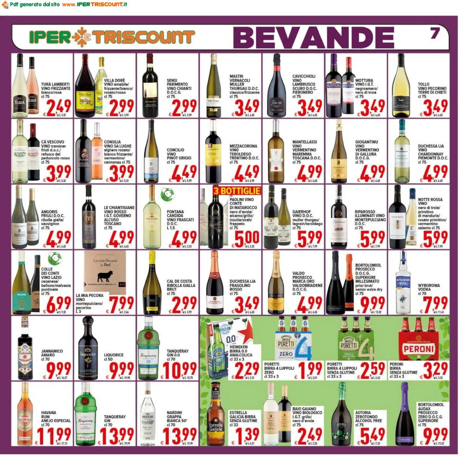 Volantino Ipertriscount del 20.05.2026 | Pagina: 7 | Prodotti: Vodka, Heineken, Pecorino, Grappa