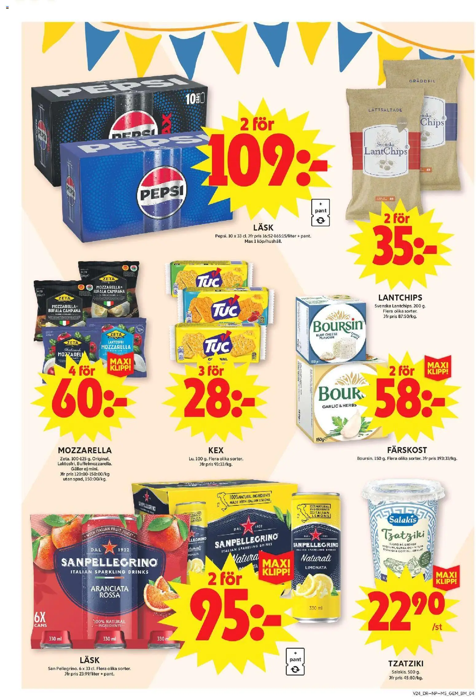 ICA Maxi reklamblad aktuell från 08.06.2026 | Sida: 4 | Produkter: San pellegrino, Tzatziki, Chips, Gräddfil