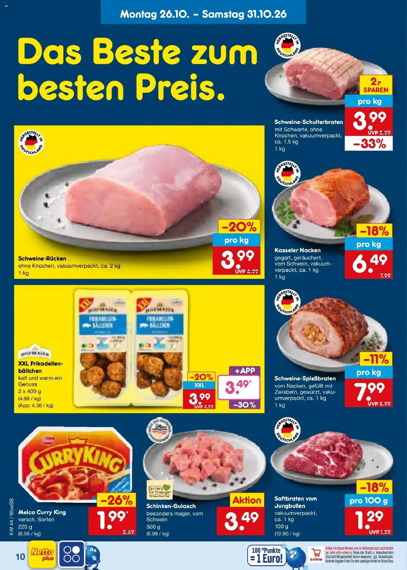 Netto Marken-Discount Prospekt Leonberg (ab 26.10.2026) » Angebote | Seite: 14 | Produkte: Meica, Kasseler nacken, Schweinerucken
