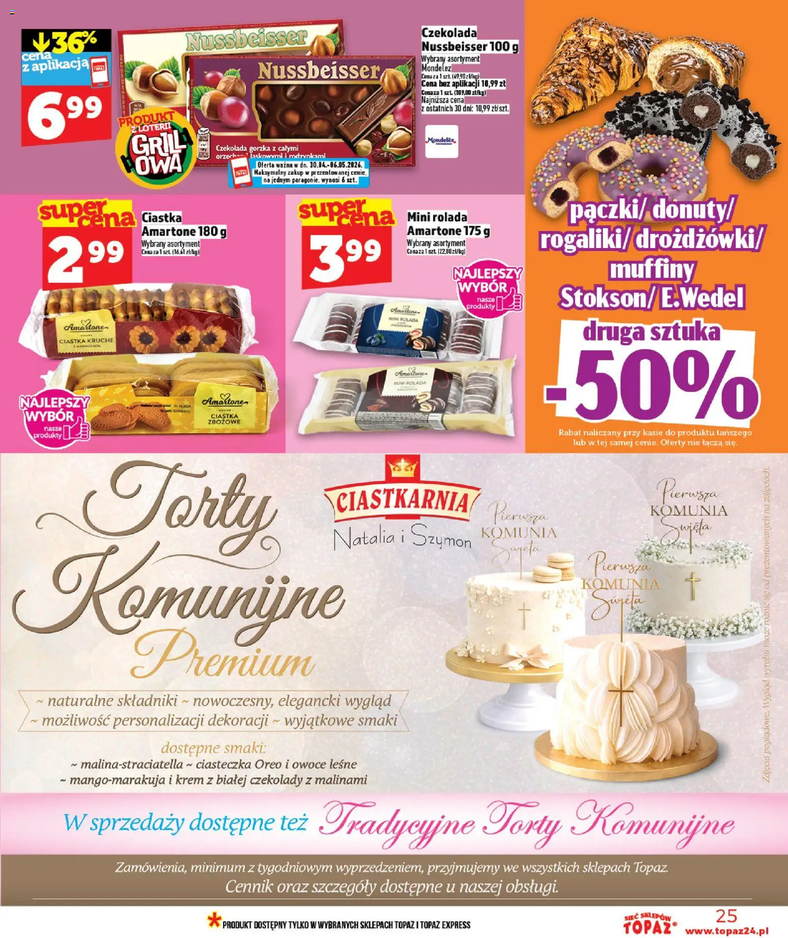 Topaz gazetka - MAZ od 30.04.2026 | Strona: 25 | Produkty: Czekolady, Rolada, Grill, Ciastka