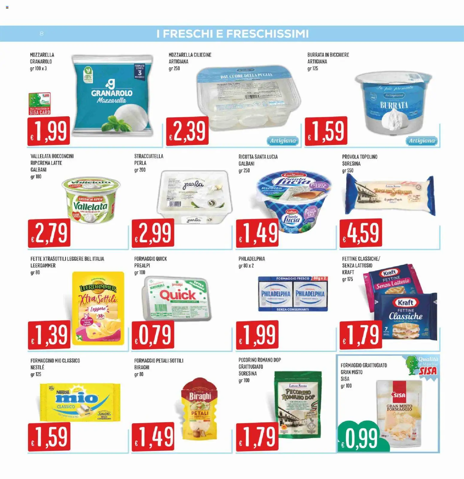 Volantino SISA del 25/06/2026 | Pagina: 8 | Prodotti: Mozzarella, Formaggio, Ricotta, Burrata