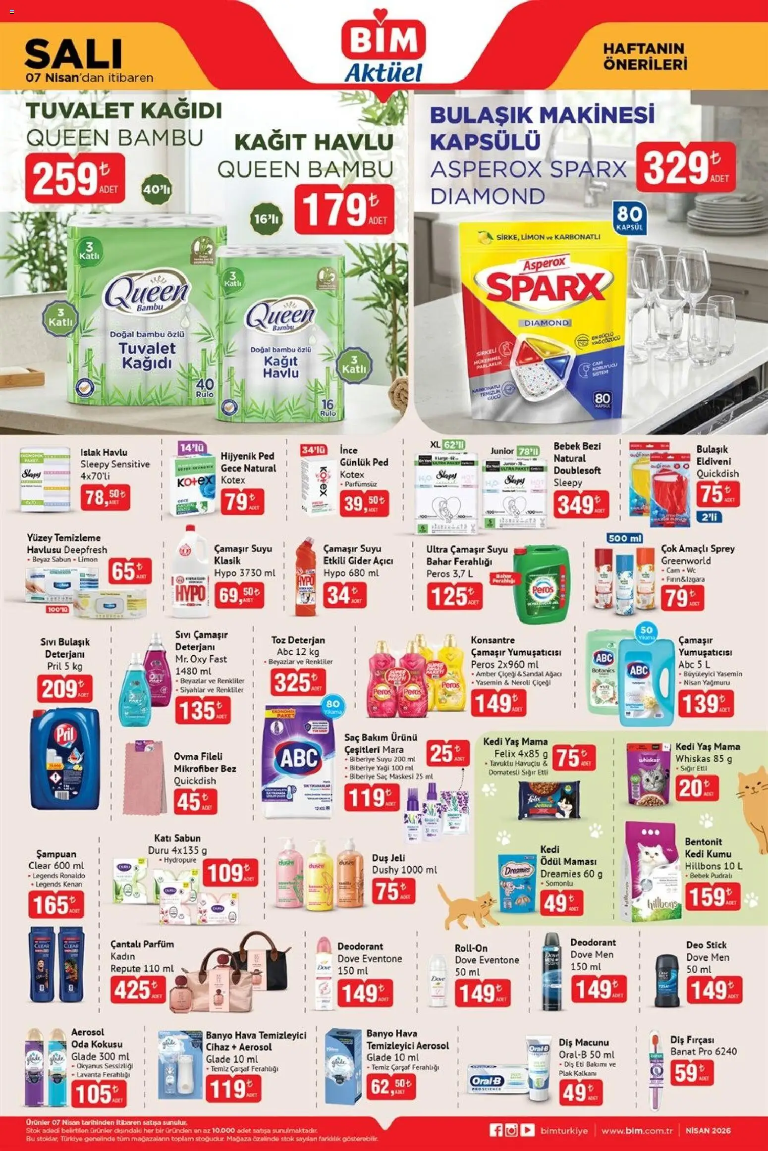 BİM - Katalog Salı - 07.04.2026 tarihinden itibaren geçerlidir | Sayfa: 3 | Ürünler: Sabun, Diş fırçası, Çarşaf, Parfüm