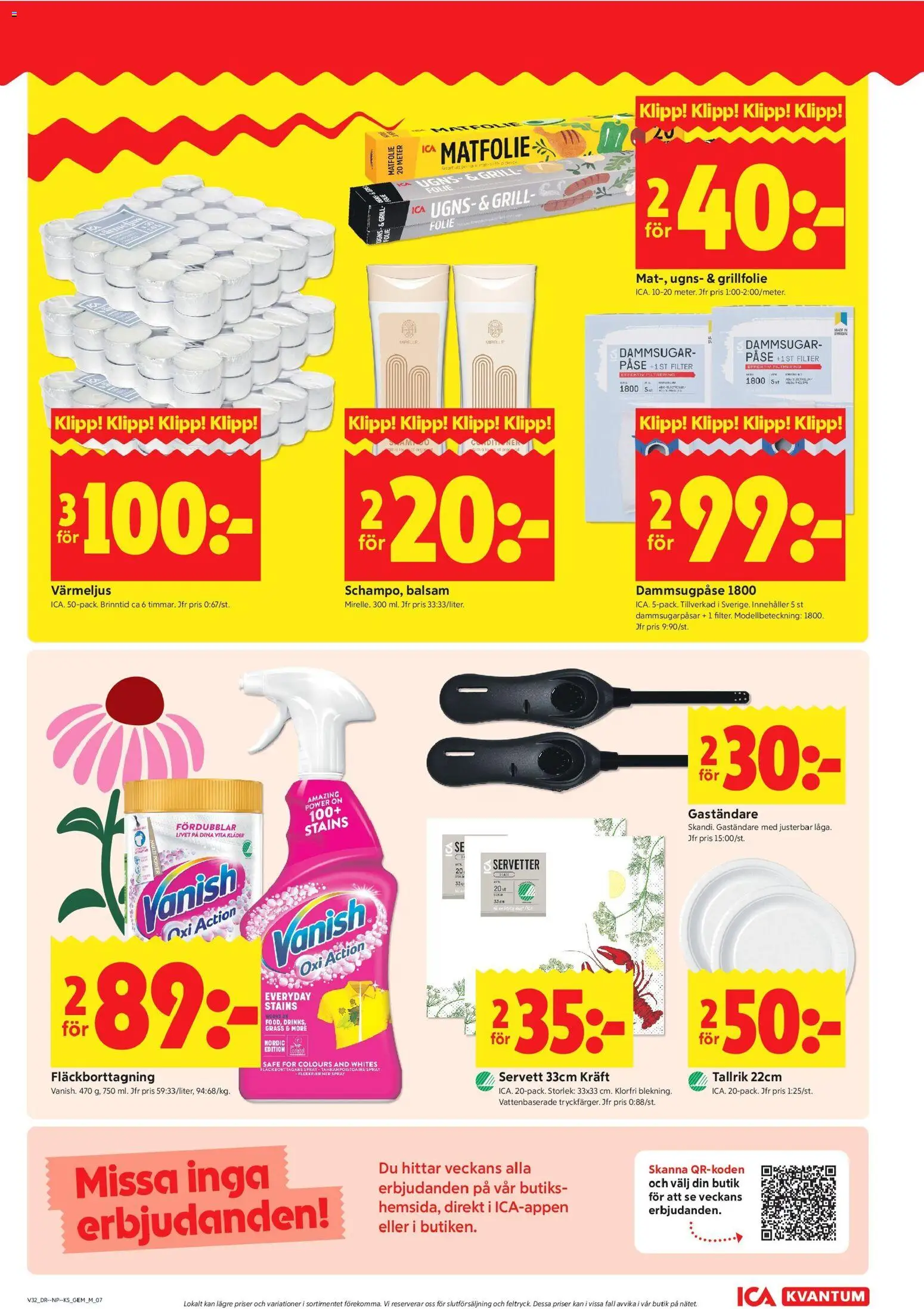 ICA Kvantum reklamblad aktuell från 03/08/2026 | Sida: 7 | Produkter: Fläckborttagning, Kläder, Grillfolie, Värmeljus
