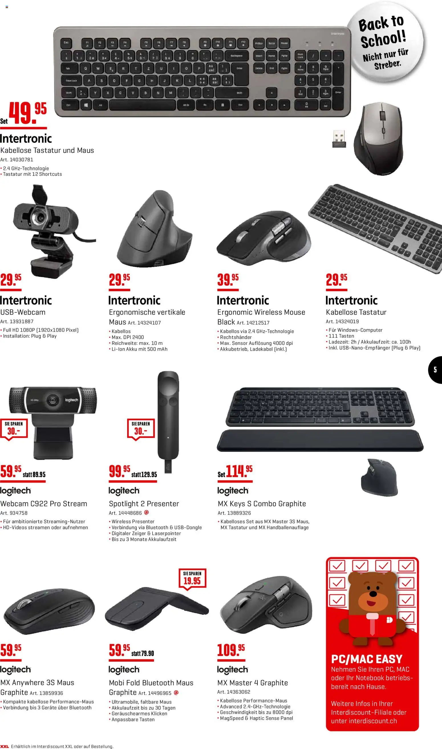 Interdiscount aktionen Back to school – gültig ab 20.07.2026 | Seite: 5 | Produkte: Ladekabel, Notebook, Tastatur, Maus