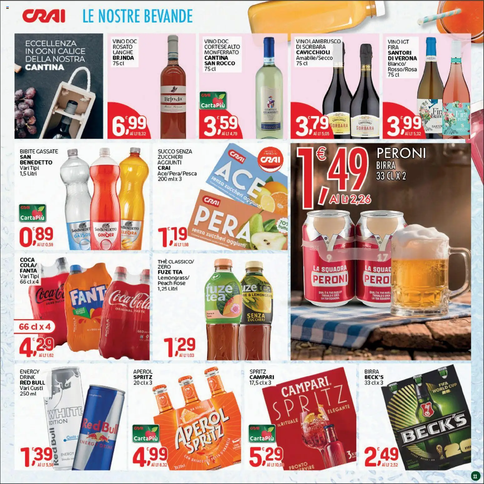 Volantino CRAI del 06/08/2026 | Pagina: 11 | Prodotti: Pera, Fanta, Red Bull, Aperol