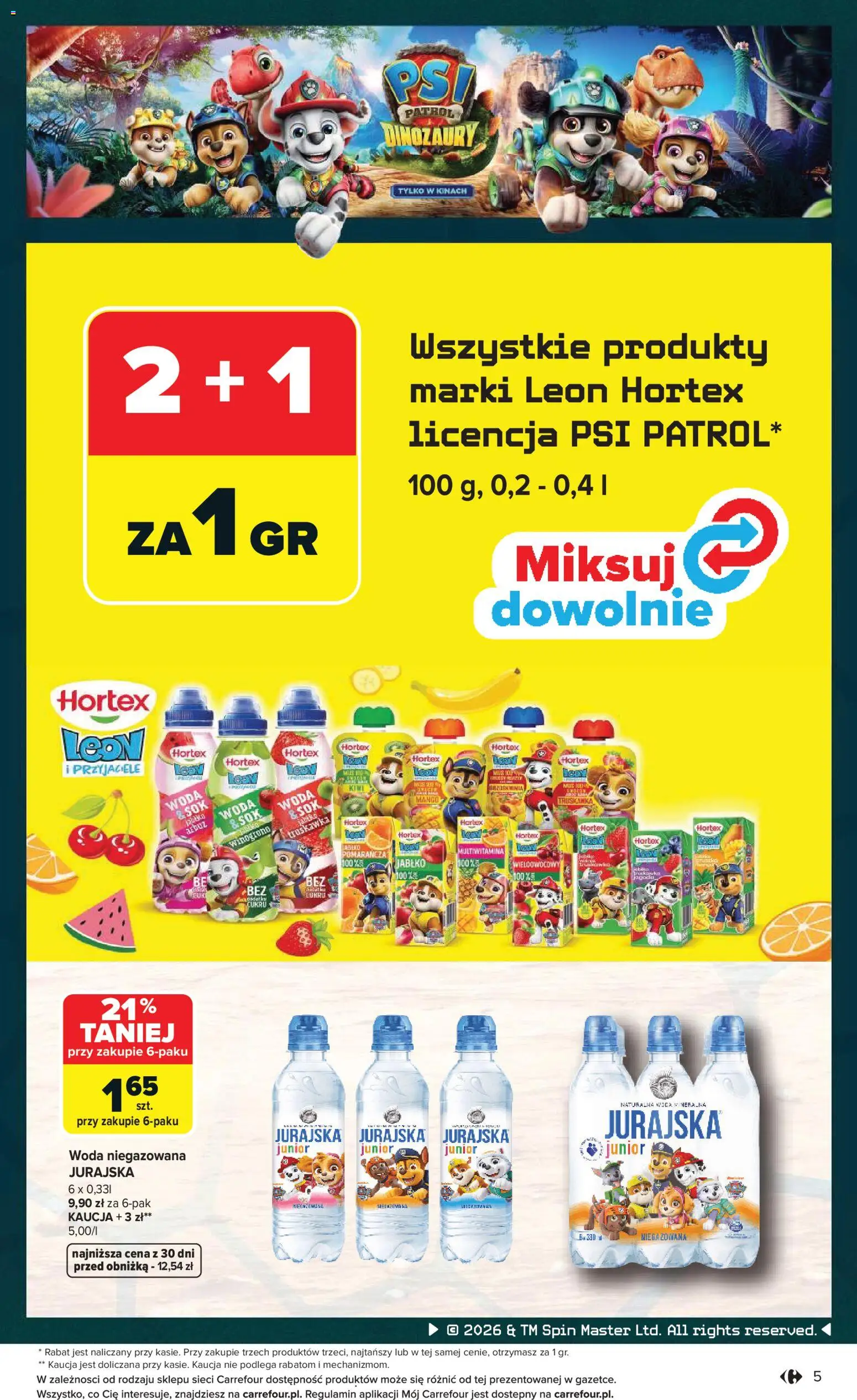 Carrefour gazetka - Psi Patrol i dinozaury od 30.07.2026 | Strona: 5 | Produkty: Winogrono, Sok, Kiwi, Woda