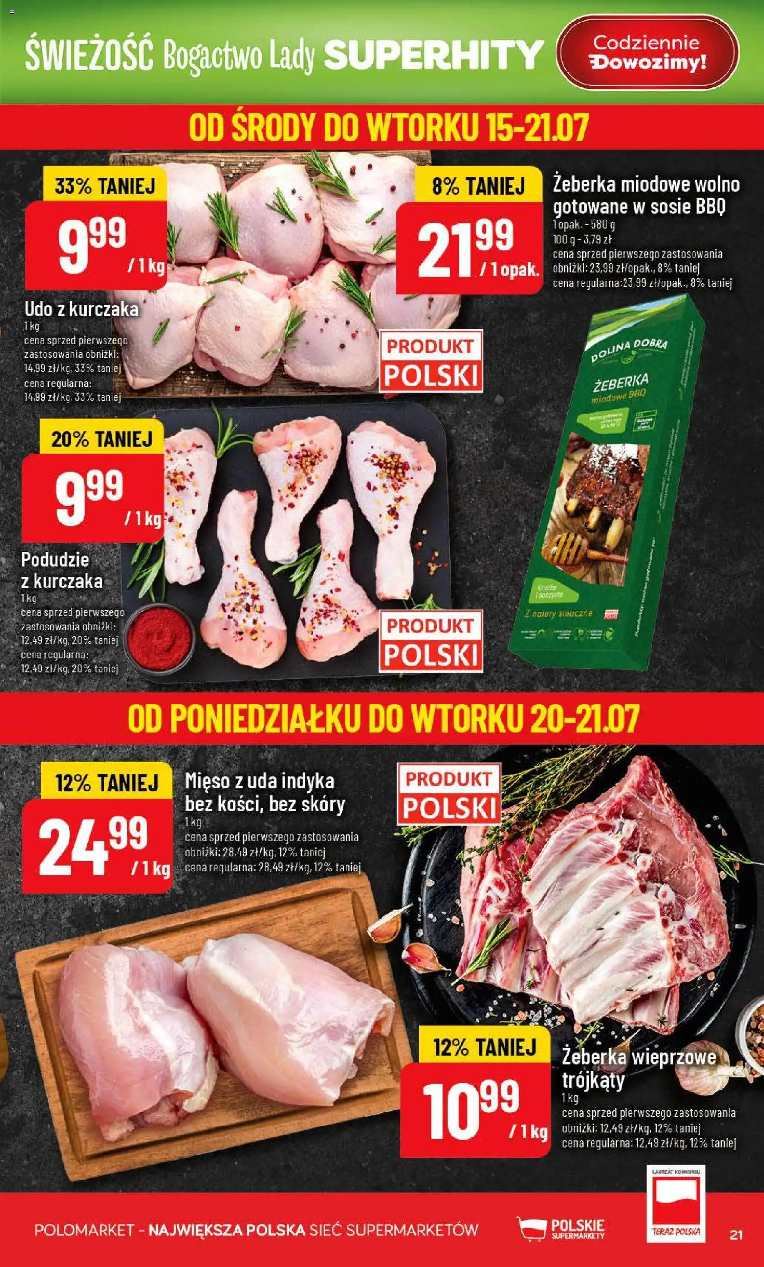 POLOmarket gazetka od 15.07.2026 | Strona: 21 | Produkty: Żeberka, Mięso, Podudzie z kurczaka, Wolno gotowane