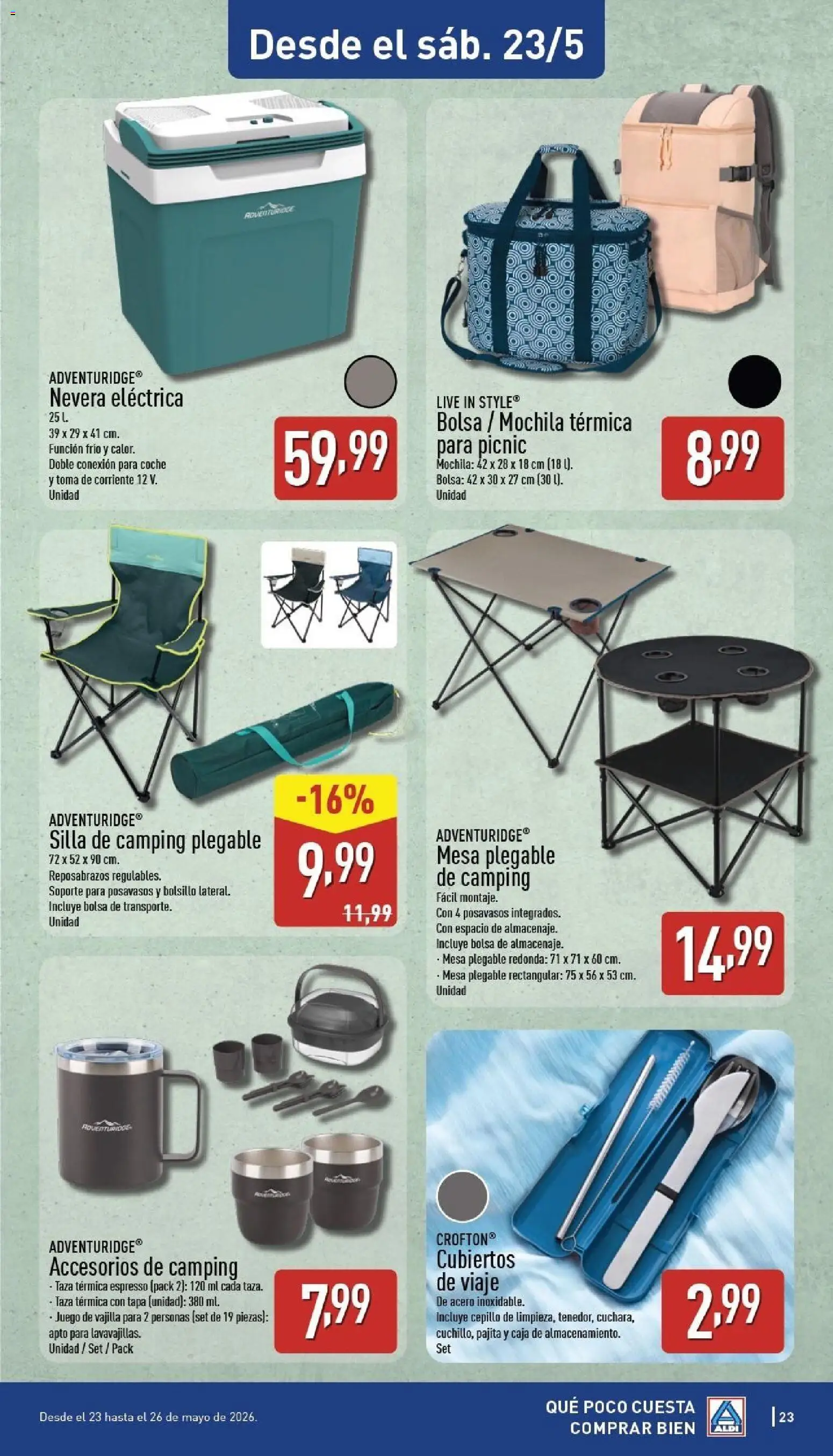 Aldi folleto Península │ válido desde el 18.05.2026 | Página: 23 | Productos: Mochila, Βρεφικό κρεβάτι, Nevera, Silla
