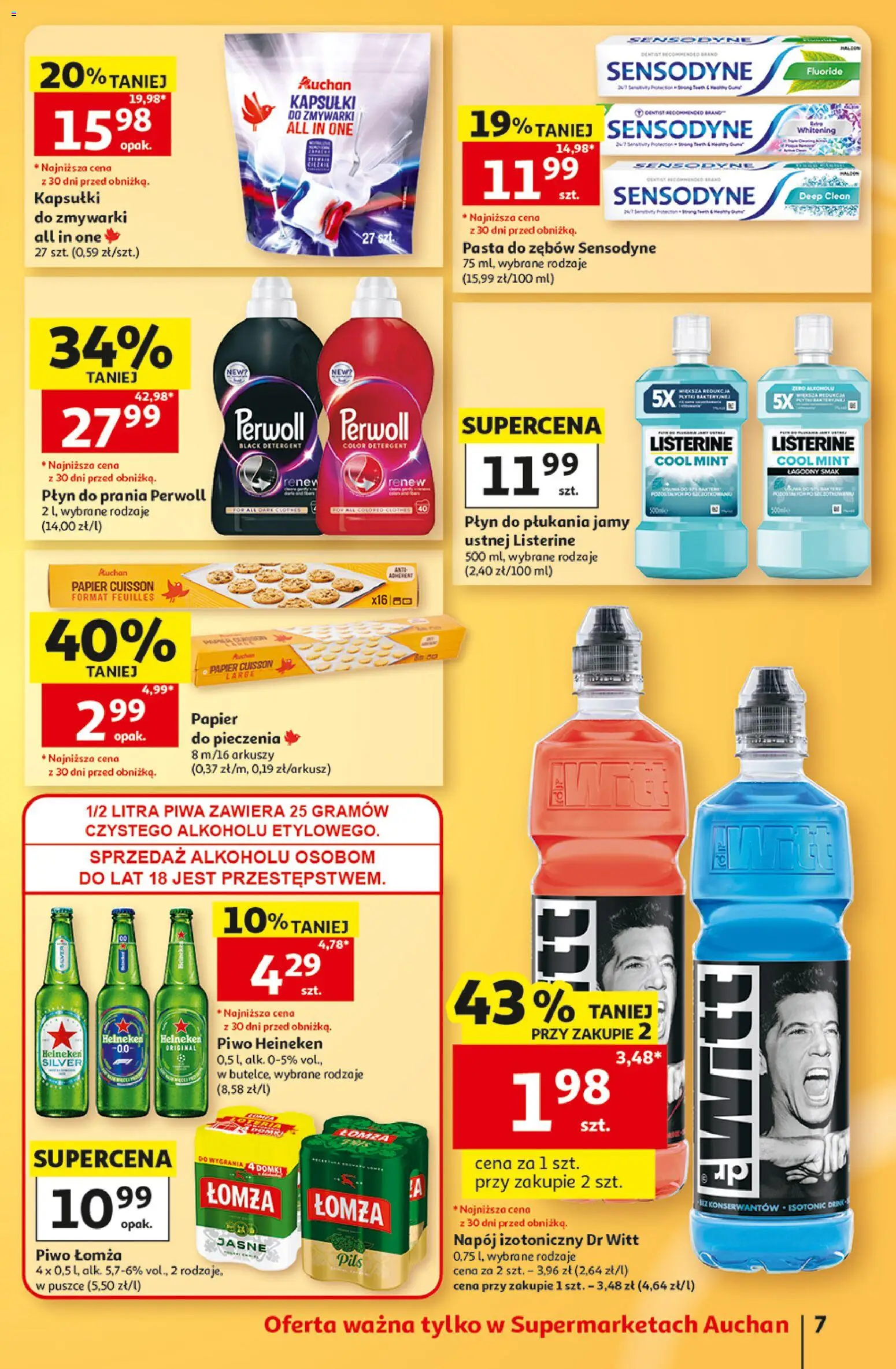 Auchan gazetka od 15.10.2026 | Strona: 7 | Produkty: Papier do pieczenia, Listerine, Piwo, Pasta do zębów