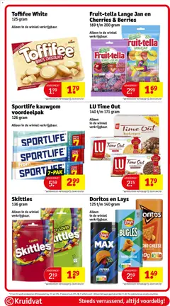 Fruit-tella Lange Jan en Cherries & Berries, 169 t/m 200 gram - Voorbeeld van een folder van Kruidvat, geldig van 16.06.2026 | Pagina: 101 | Producten: Chips, Koekje, Kész piskótalap, Doritos