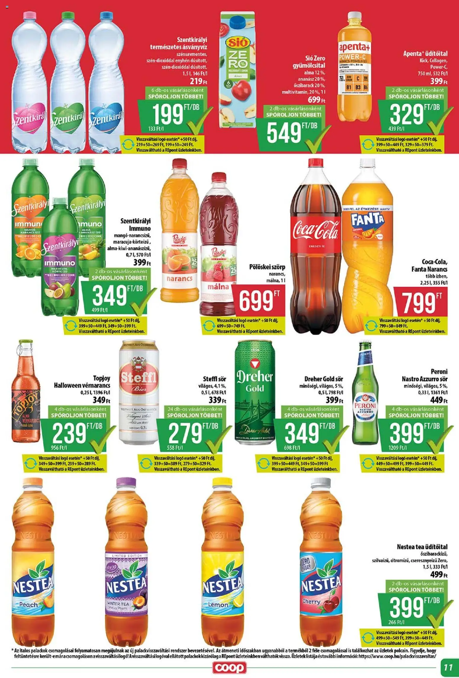 COOP akciós ujság - amely érvényes a következő dátumtól: 2026.10.15. | Oldal: 11 | Termékek: Gyümölcsital, Vérnarancs, Peroni, Sör