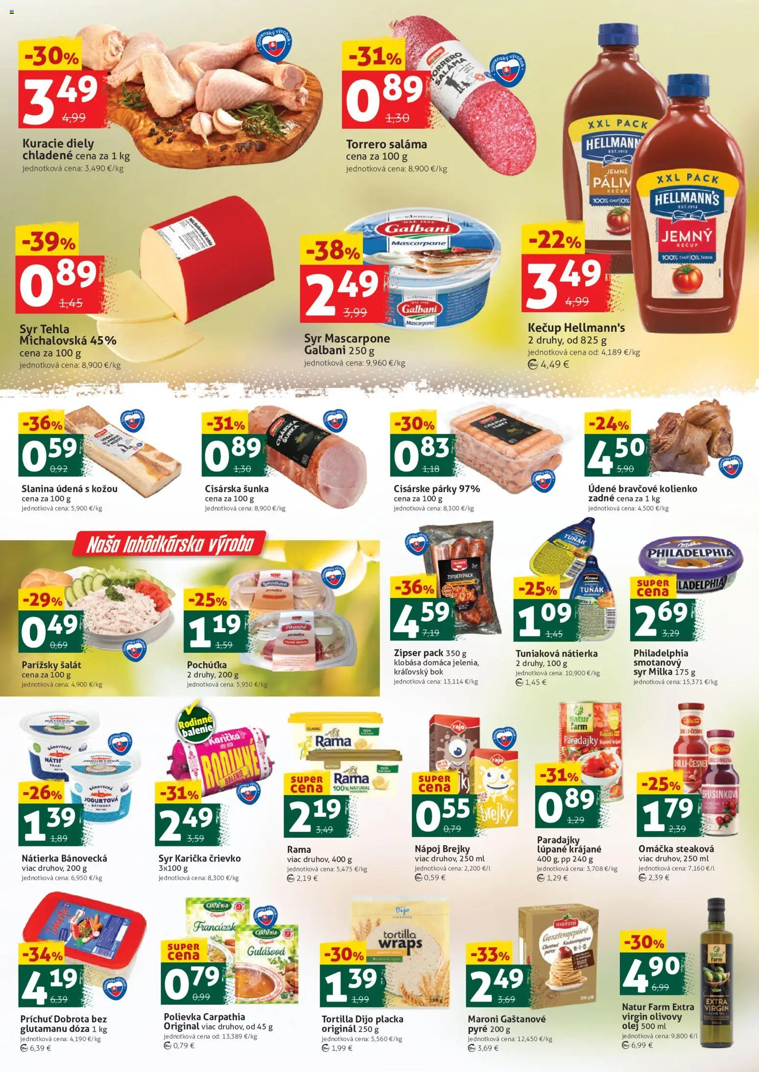 Nové COOP Jednota akcie – leták je platný od 21.08.2026 | Strana: 2 | Produkty: Šunka, Paradajky, Tortilla, Šalát