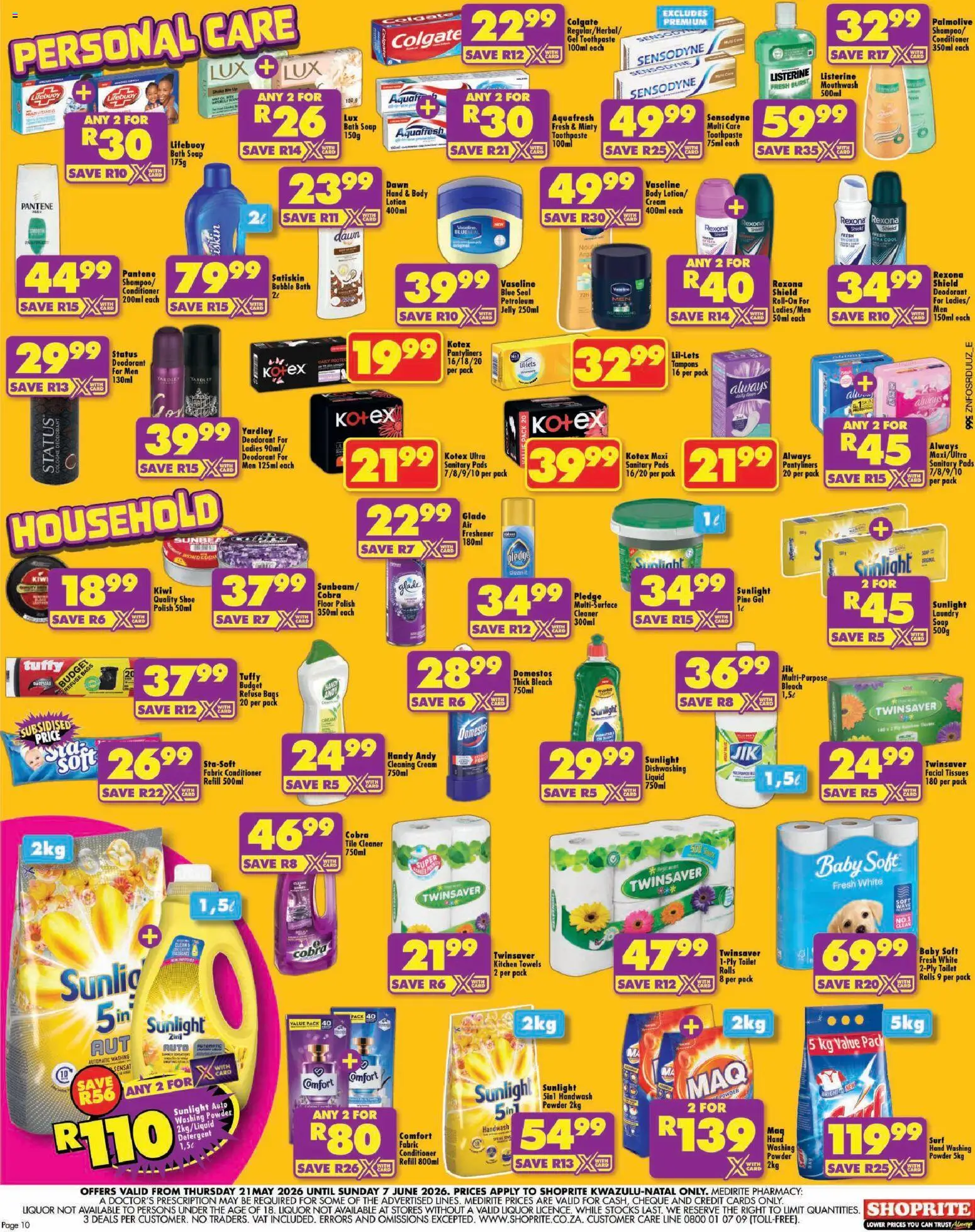 New Shoprite catalogue – valid from 21.05.2026 | Page: 10 | Products: Soap, Toothpaste, Mouthwash, Tissues