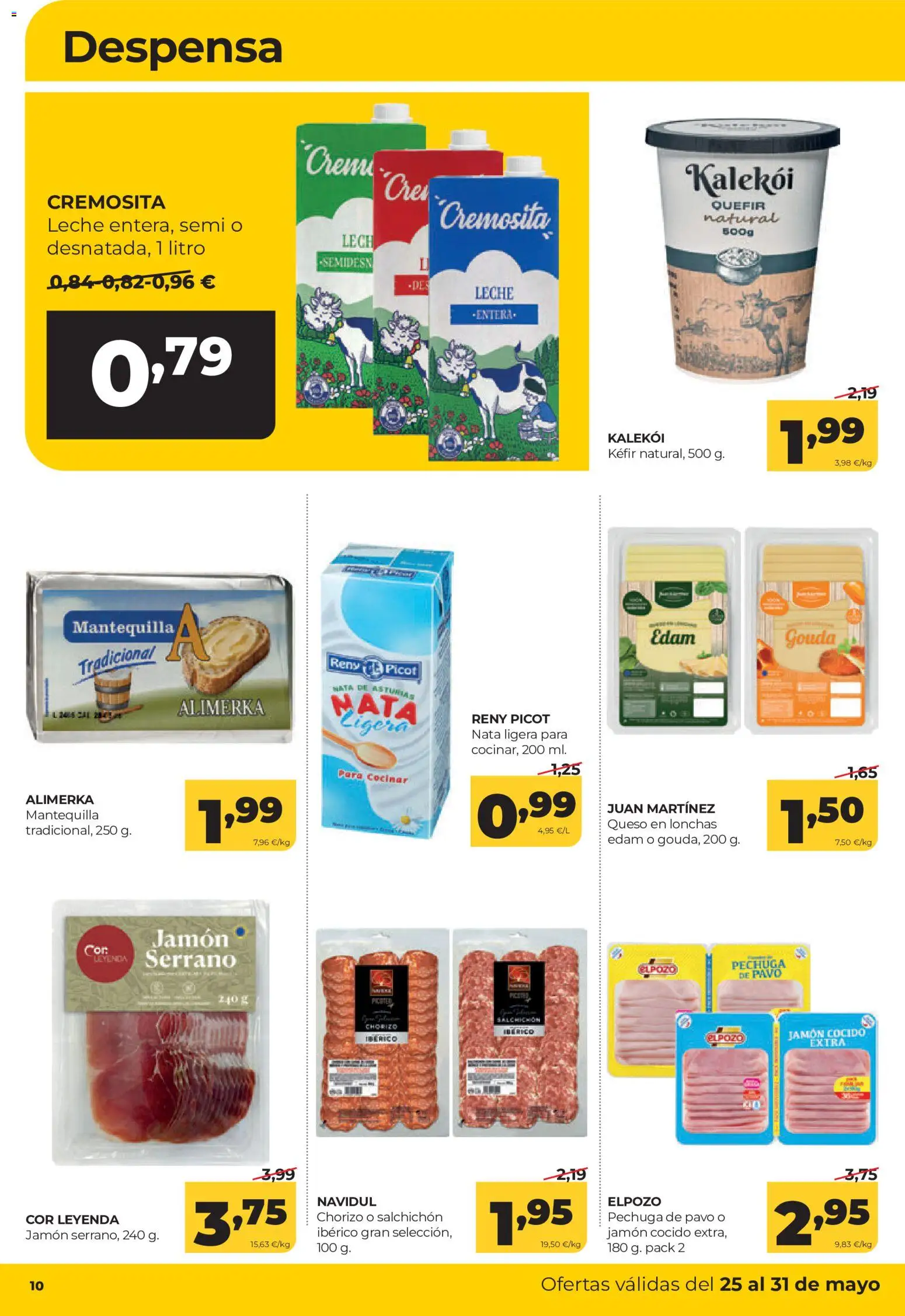 Alimerka folleto Asturias │ válido desde el 25.05.2026 | Página: 10 | Productos: Leche, Queso, Jamón cocido, Συσκευή ροής