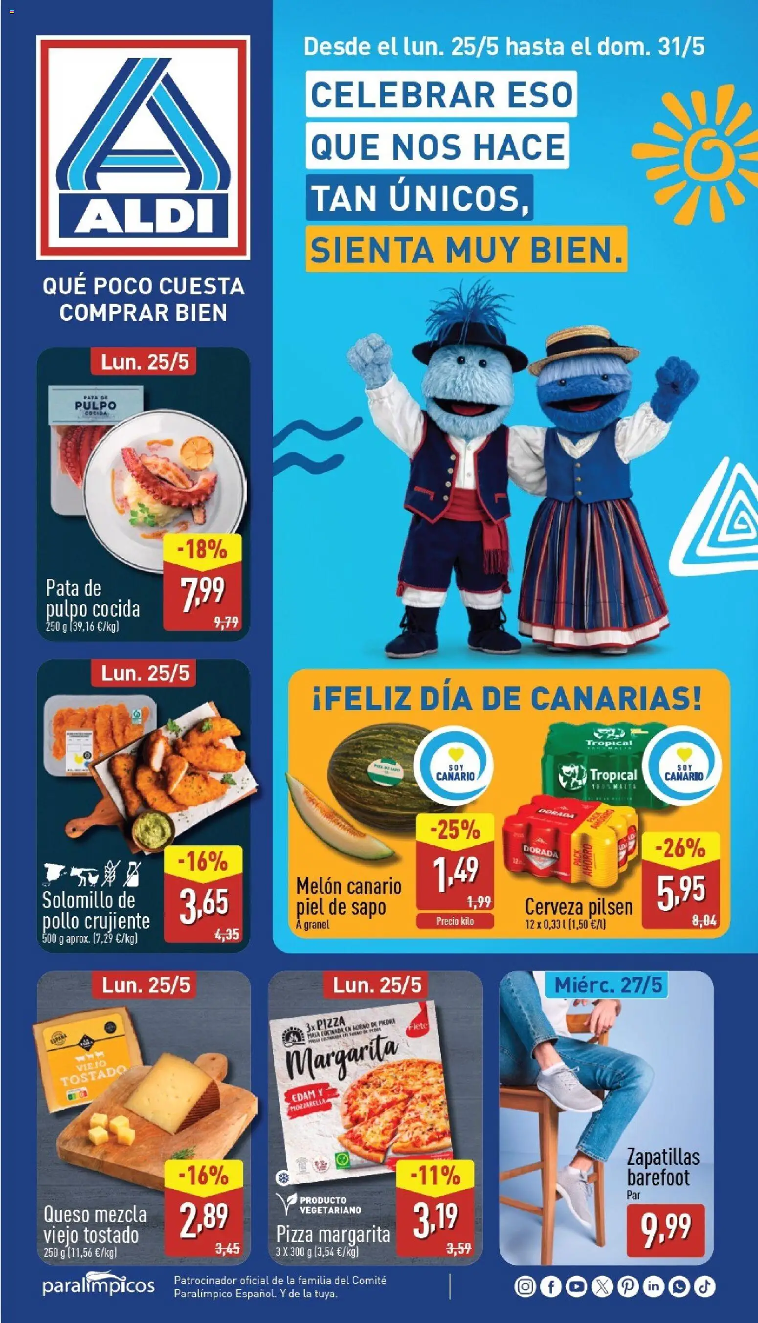 Aldi folleto Canarias │ válido desde el 25.05.2026 | Página: 1 | Productos: Φορτιστής, Pizza, Cerveza, Horno