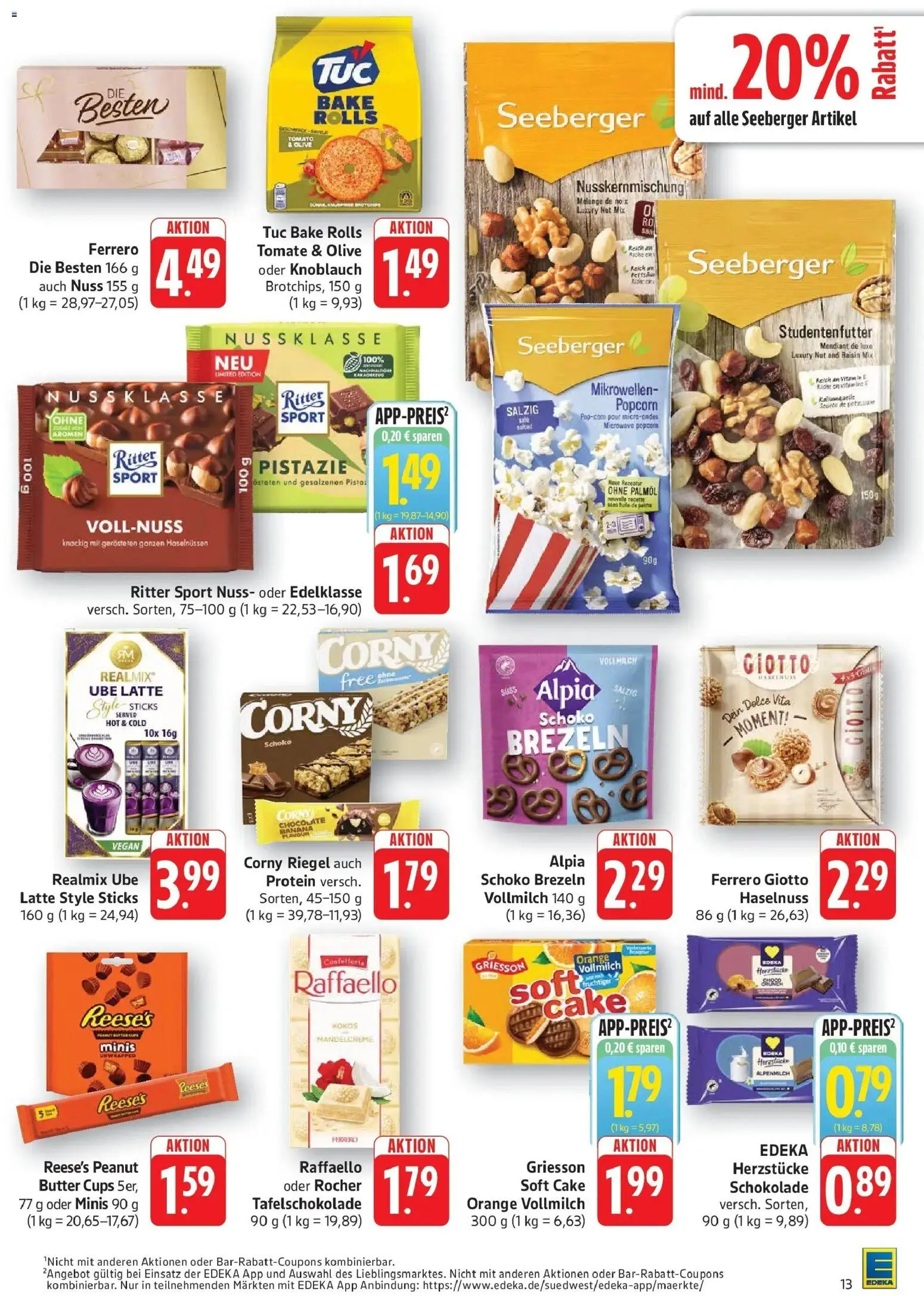 Edeka Prospekt Walldorf (ab 21.09.2026) » Angebote Online | Seite: 13 | Produkte: Corny riegel, Schokolade, Ritter sport, Popcorn