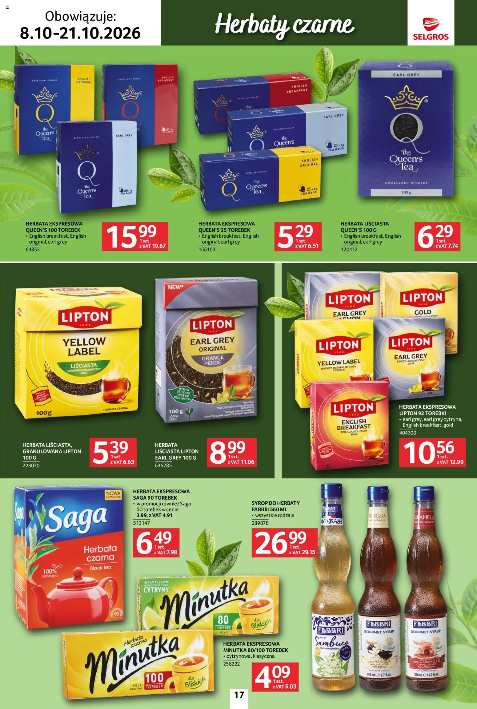Selgros cash&carry gazetka - Kawa i herbata od 08.10.2026 | Strona: 17 | Produkty: Cytryny, Herbata, Lipton 92 torebki, Torebki