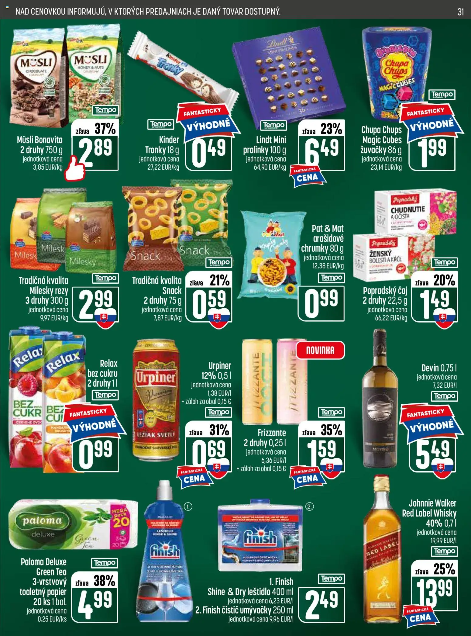 Nové COOP Jednota akcie – leták je platný od 25.06.2026 | Strana: 31 | Produkty: Lindt, Kinder, Toaletný papier, Urpiner