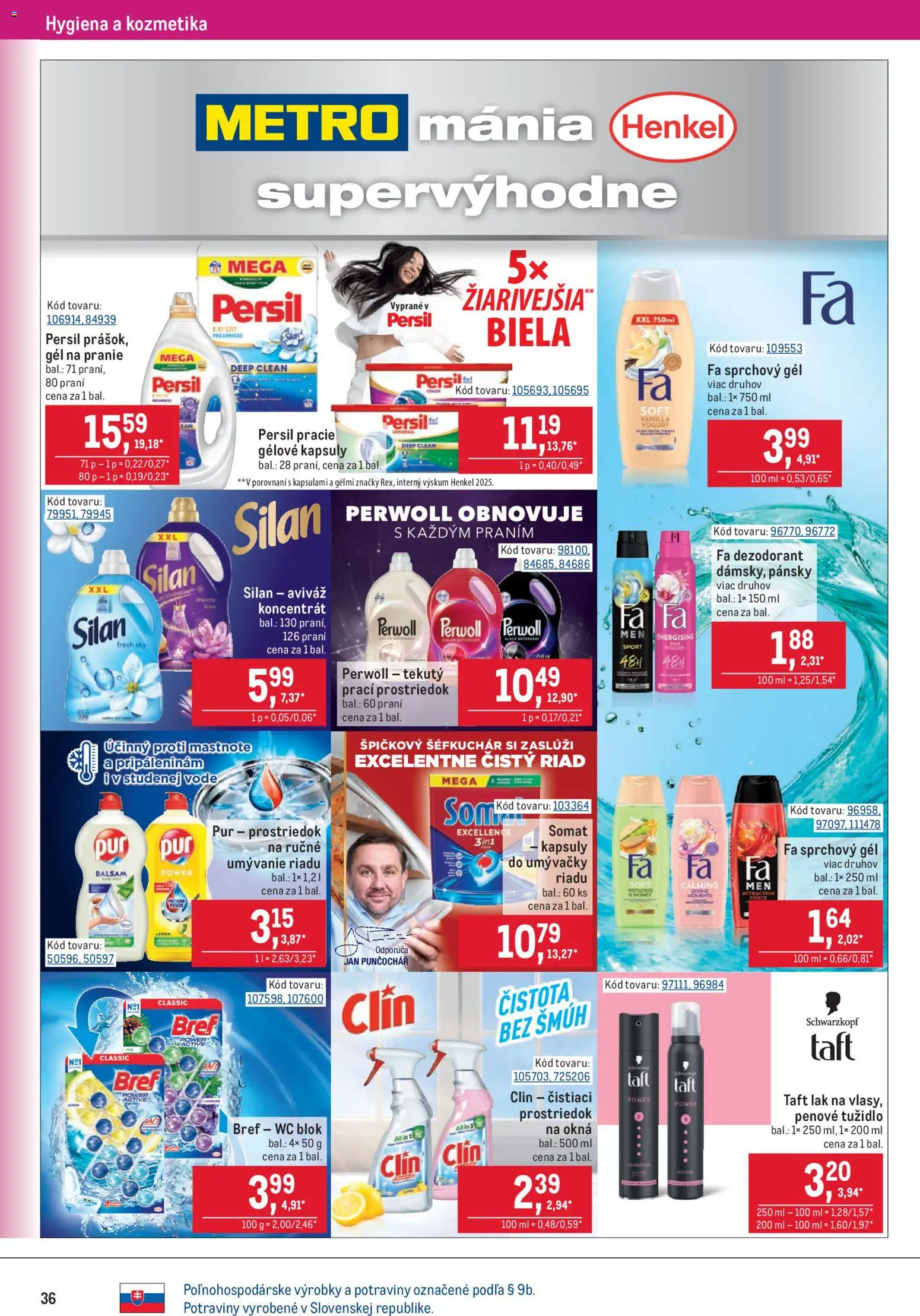 Nové Metro akcie – leták je platný od 07.10.2026 | Strana: 36 | Produkty: Perwoll, Wc, Aviváž, Wc blok