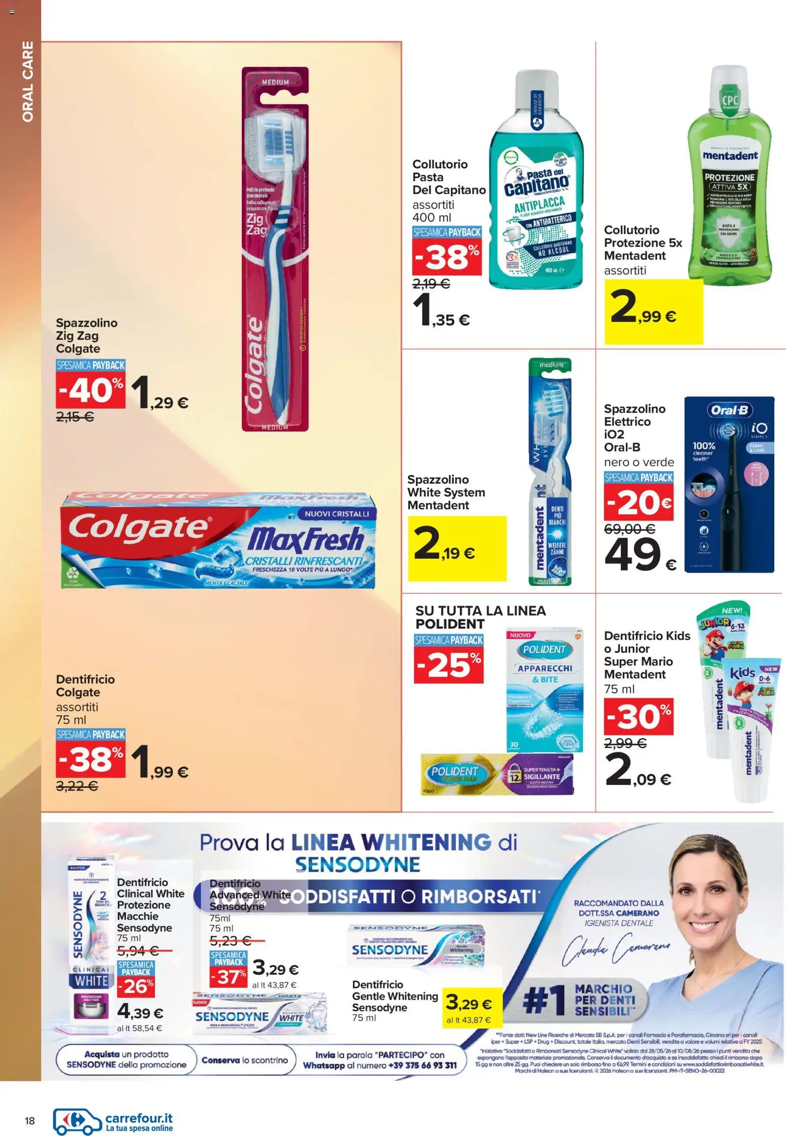 Volantino Carrefour del 10/07/2026 | Pagina: 18 | Prodotti: Dentifricio, Spazzolino, Collutorio, Pasta