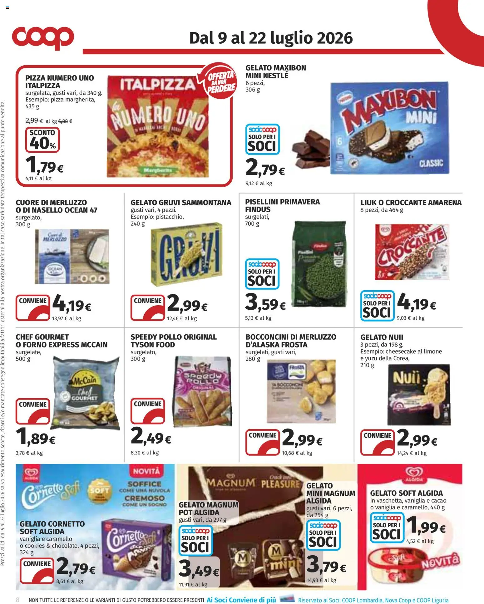 Volantino COOP del 09/07/2026 | Pagina: 8 | Prodotti: Cornetto, Merluzzo, Amarena, Nasello