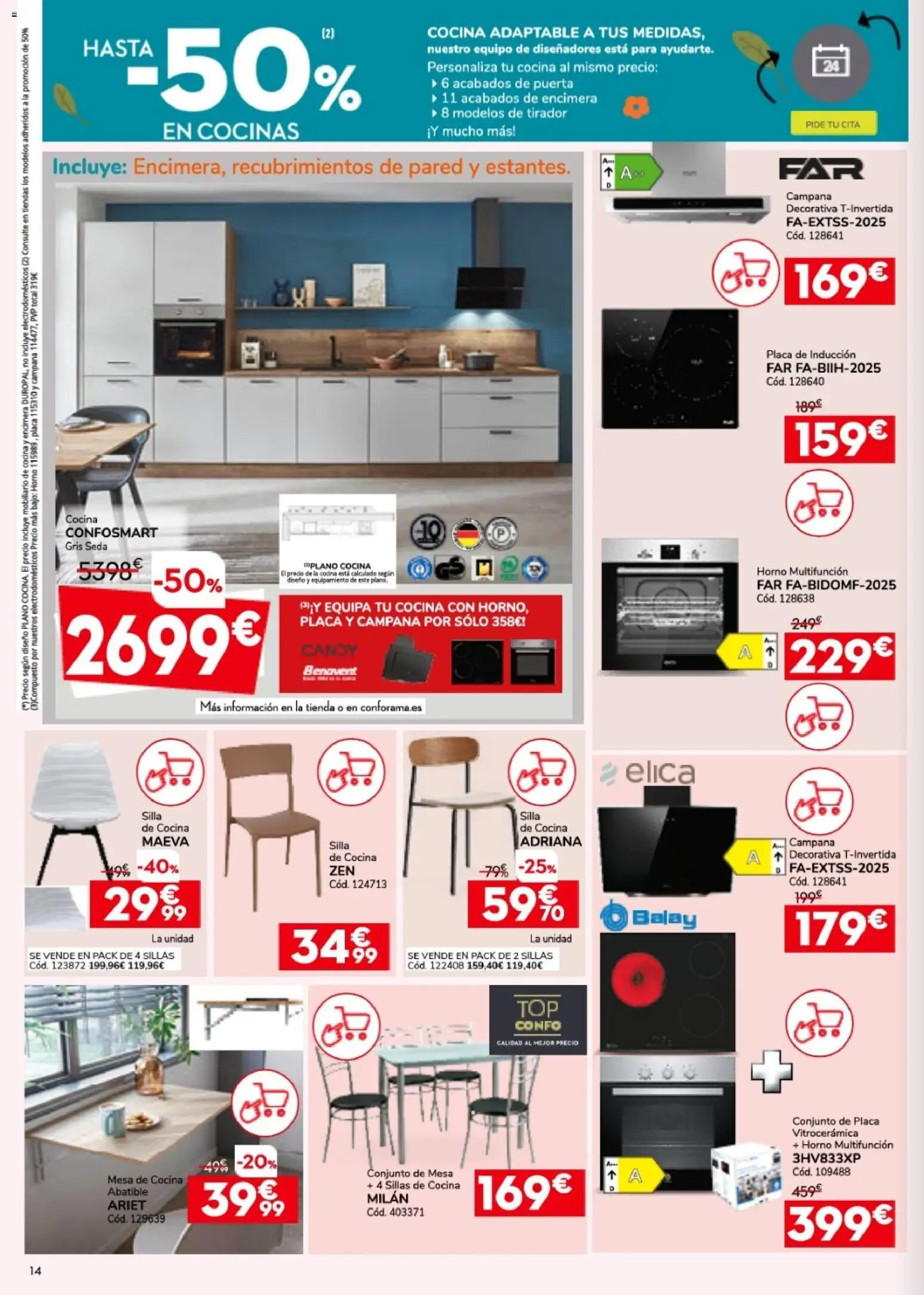Conforama folleto │ válido desde el 26.03.2026 | Página: 14 | Productos: Horno, Cocina, Mesa, Silla