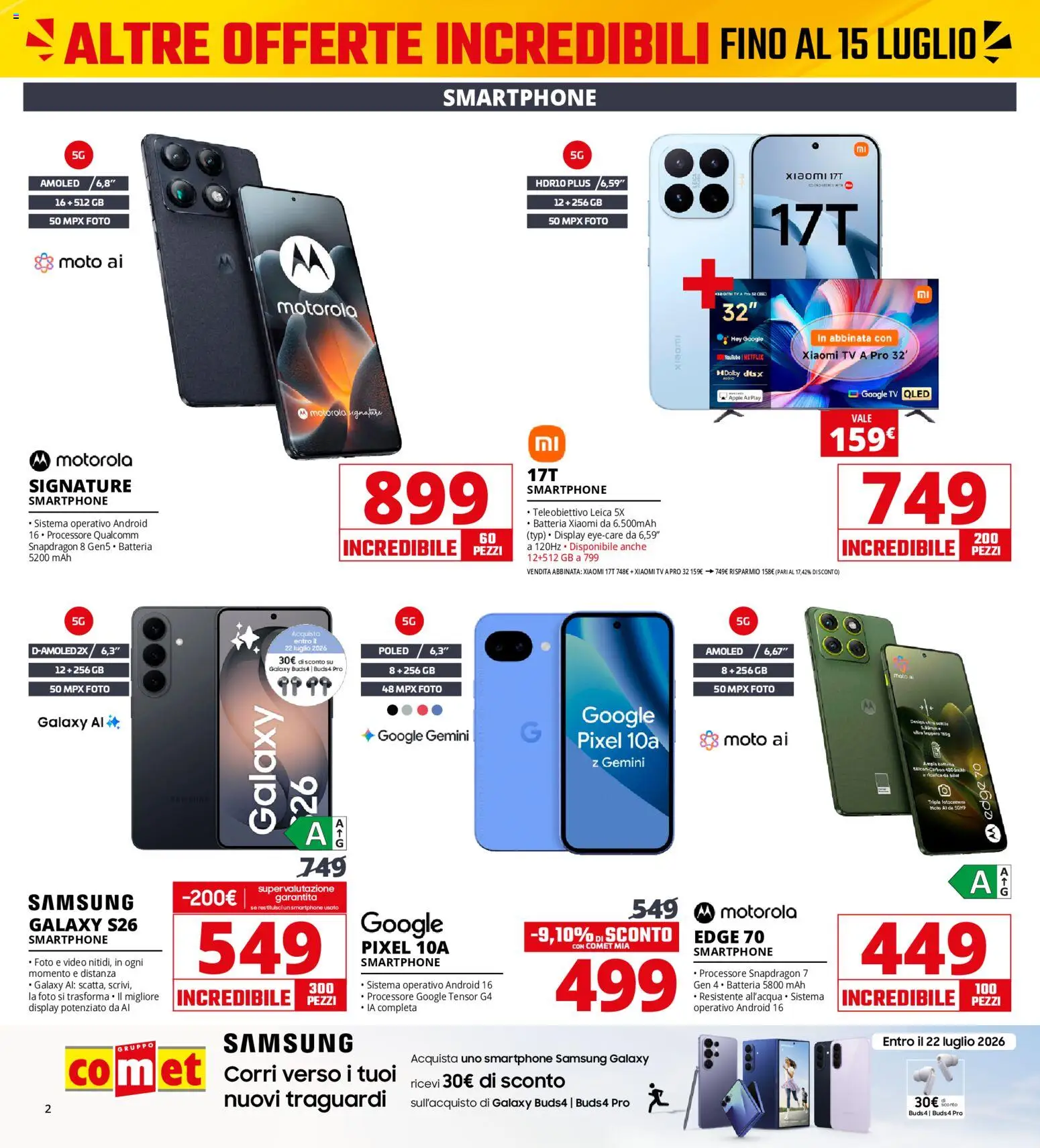 Volantino Comet del 13/07/2026 | Pagina: 2 | Prodotti: Smartphone samsung, TV, Video, Samsung