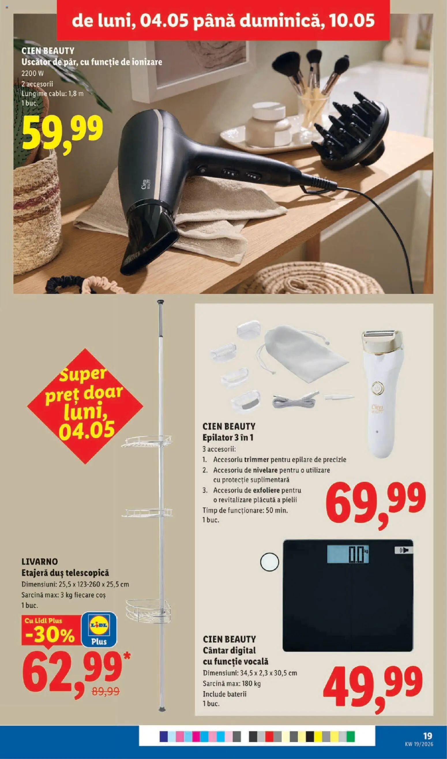 Noul catalog Lidl – valabil de la 04.05.2026 | Pagină: 19 | Produse: Cablu, Epilator, Duș, Baterii