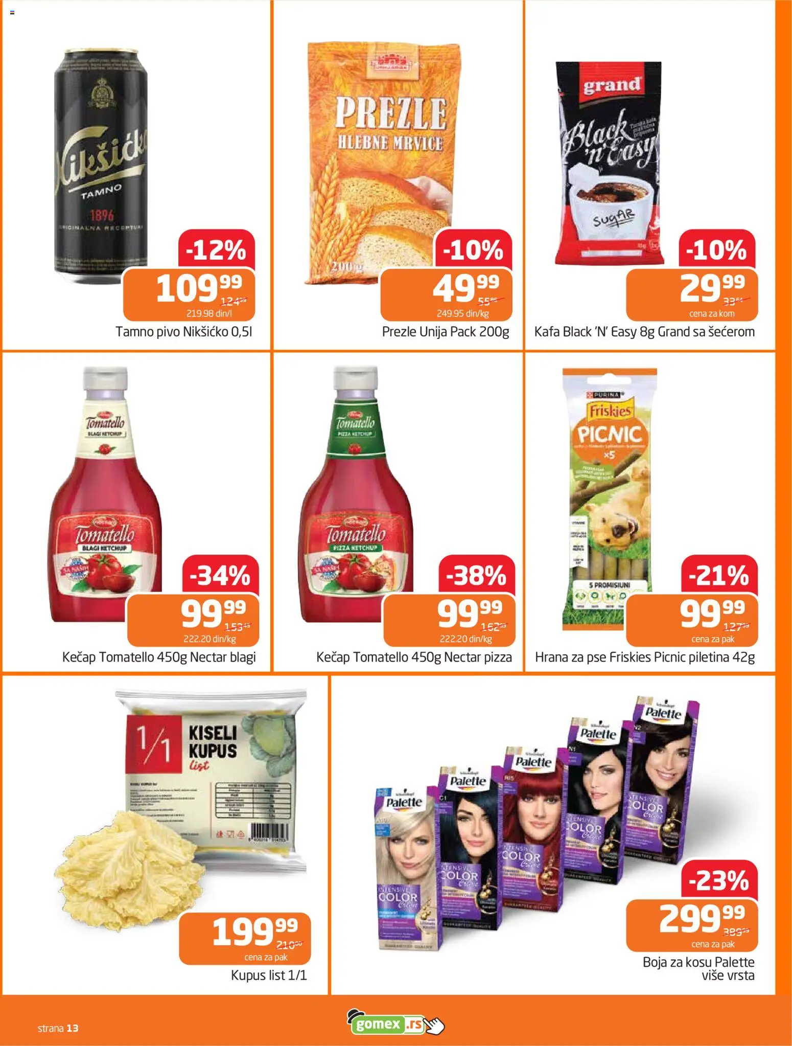 Gomex katalog - važi od 15.04.2026 | Strana: 13 | Proizvode: Purina, Kupus, Kafa, Pivo