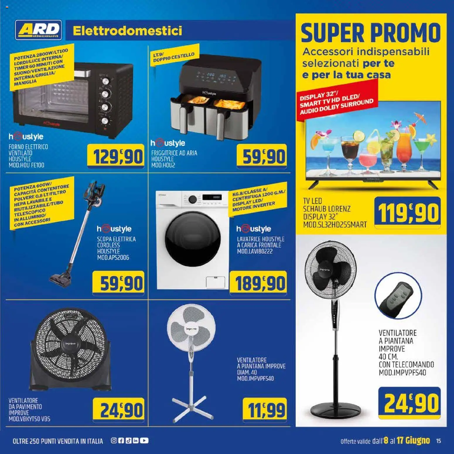 Volantino ARD Discount del 06.06.2026 | Pagina: 15 | Prodotti: Scopa elettrica, Ventilatore, Tè, Forno