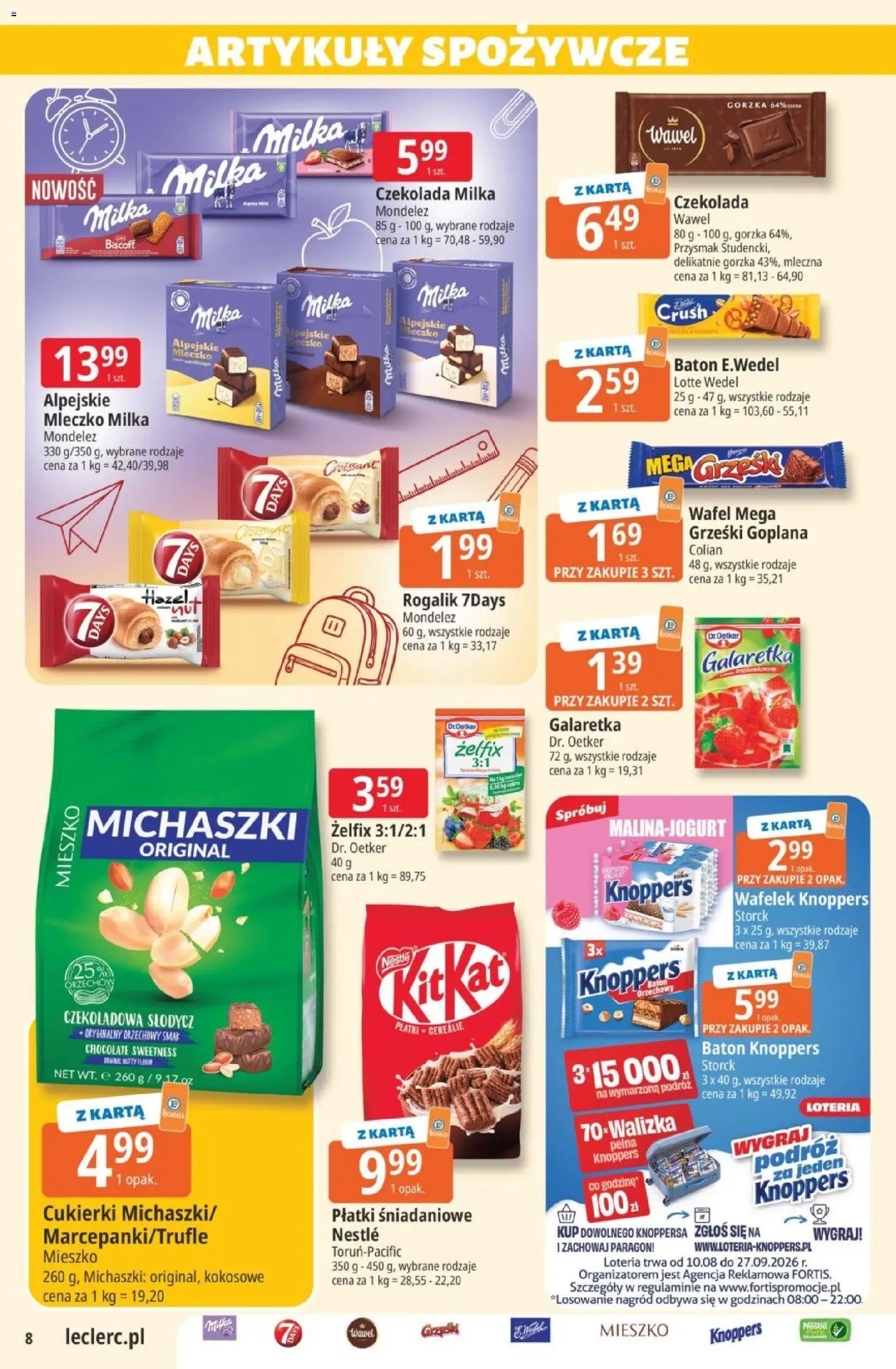E.Leclerc gazetka od 25.08.2026 | Strona: 8 | Produkty: Czekoladowa, Żelfix, Milka, Czekolada