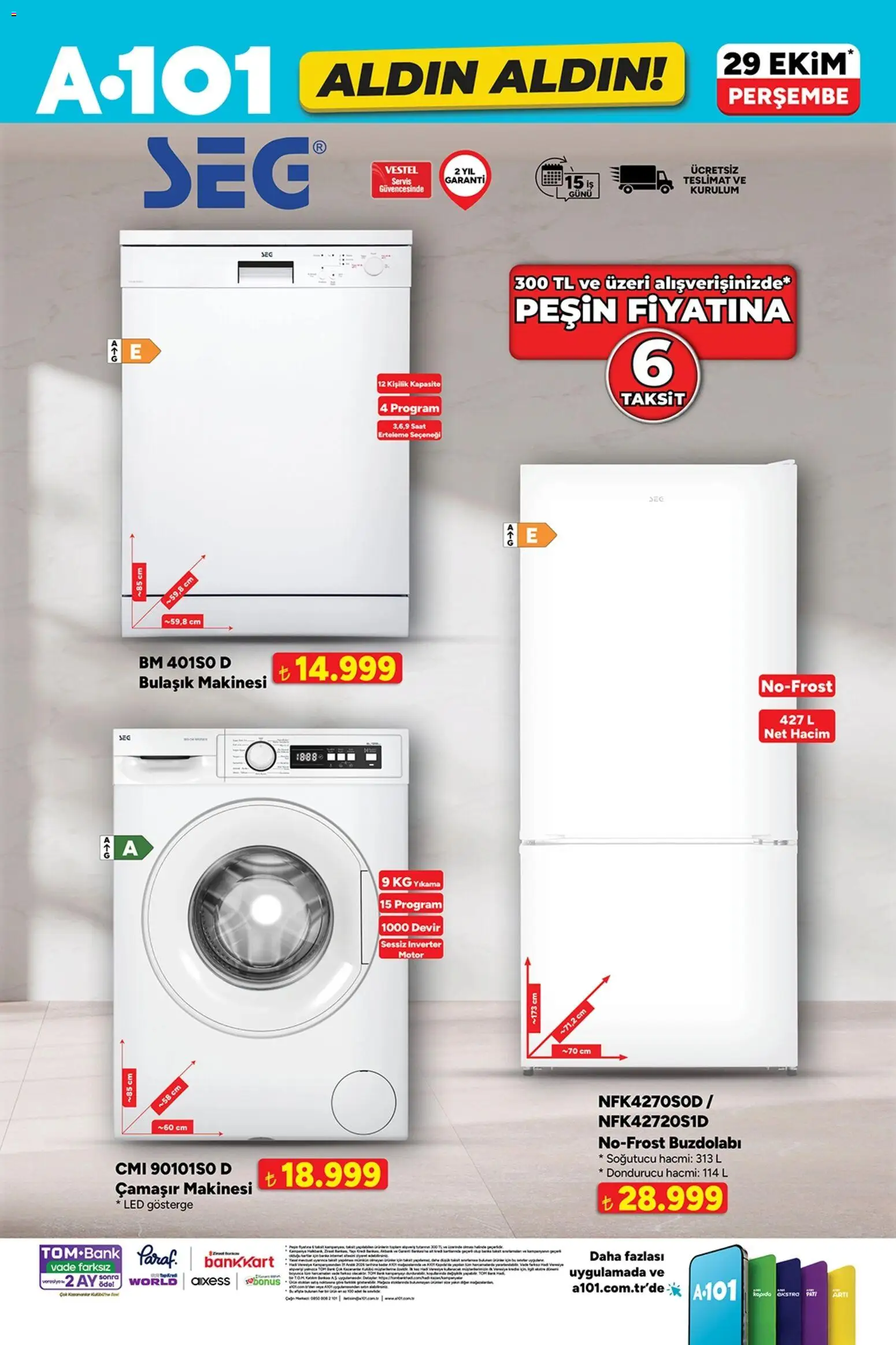 A101 - Katalog Aldın Aldın - 29 Ekim 2026 tarihinden itibaren geçerlidir | Sayfa: 5 | Ürünler: Saat, Buzdolabı, Çamaşır makinesi, Bulaşık makinesi