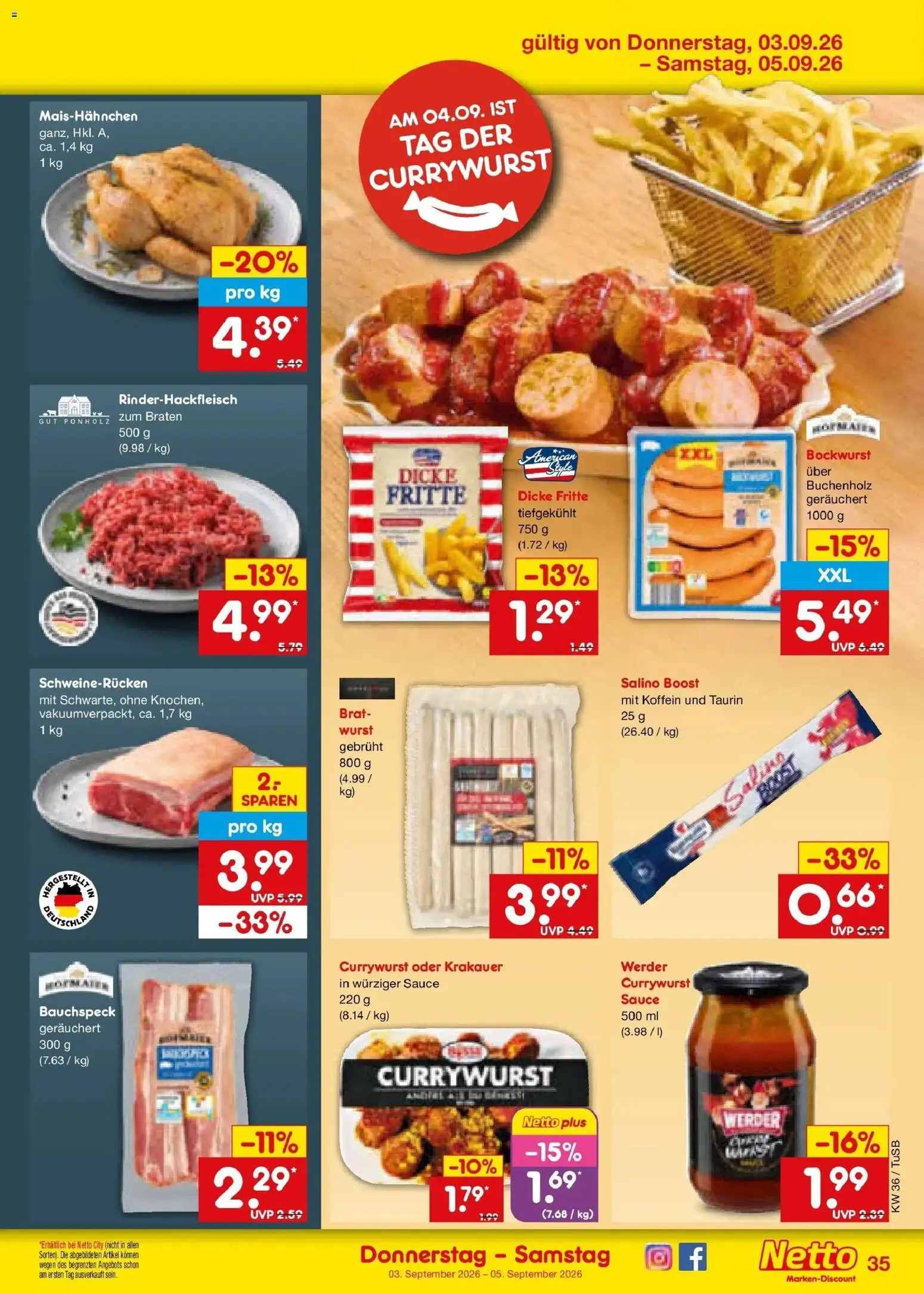 Netto Marken-Discount Prospekt Lahr-Langenwinkel (ab 31.08.2026) » Angebote | Seite: 47 | Produkte: Bockwurst, Wurst, Schweinerucken