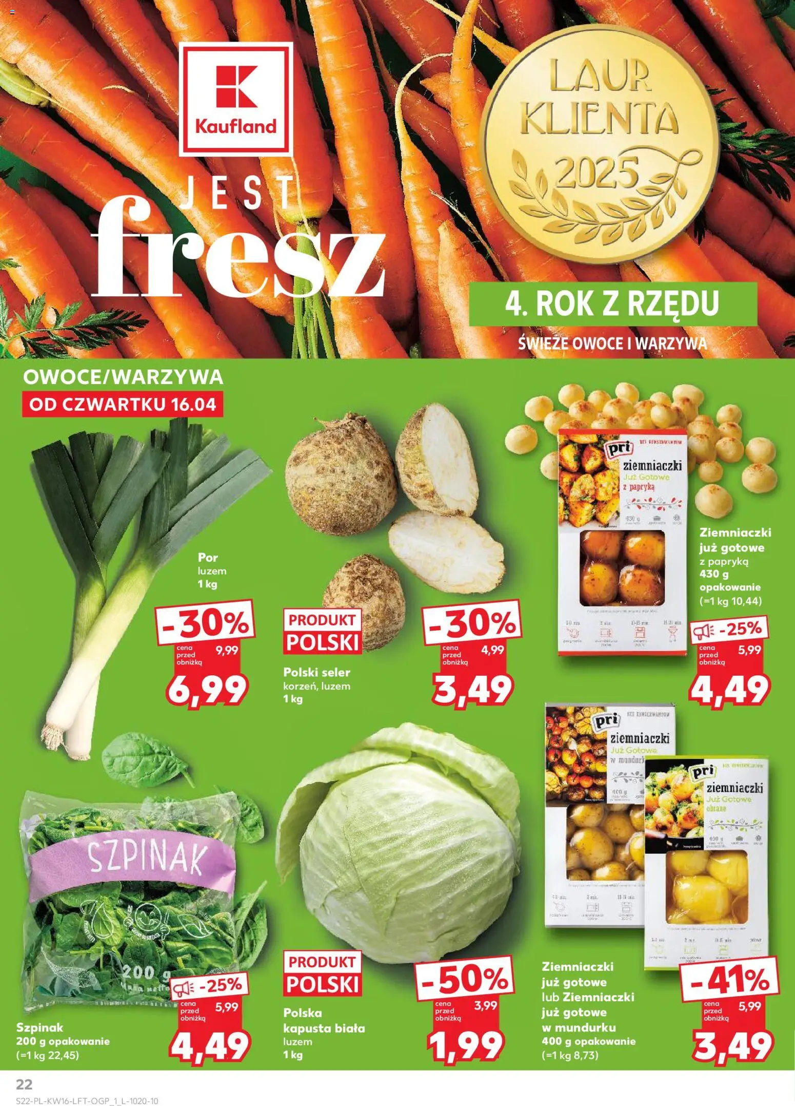 Kaufland gazetka od 16.04.2026 | Strona: 22 | Produkty: Kapusta, Ziemniaczki, Kapusta biała, Warzywa