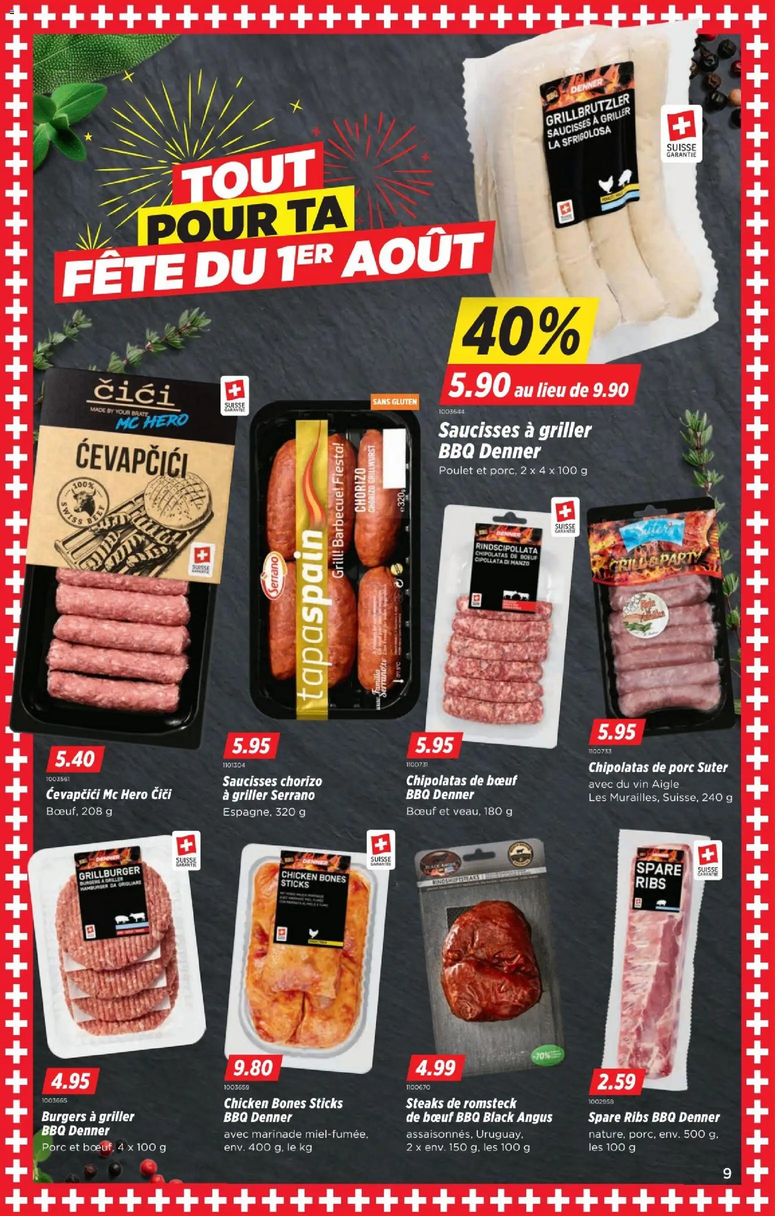 Denner aktionen FR – gültig ab 30.07.2026 | Seite: 9 | Produkte: Spare Ribs, Cevapcici, Griller, Grill
