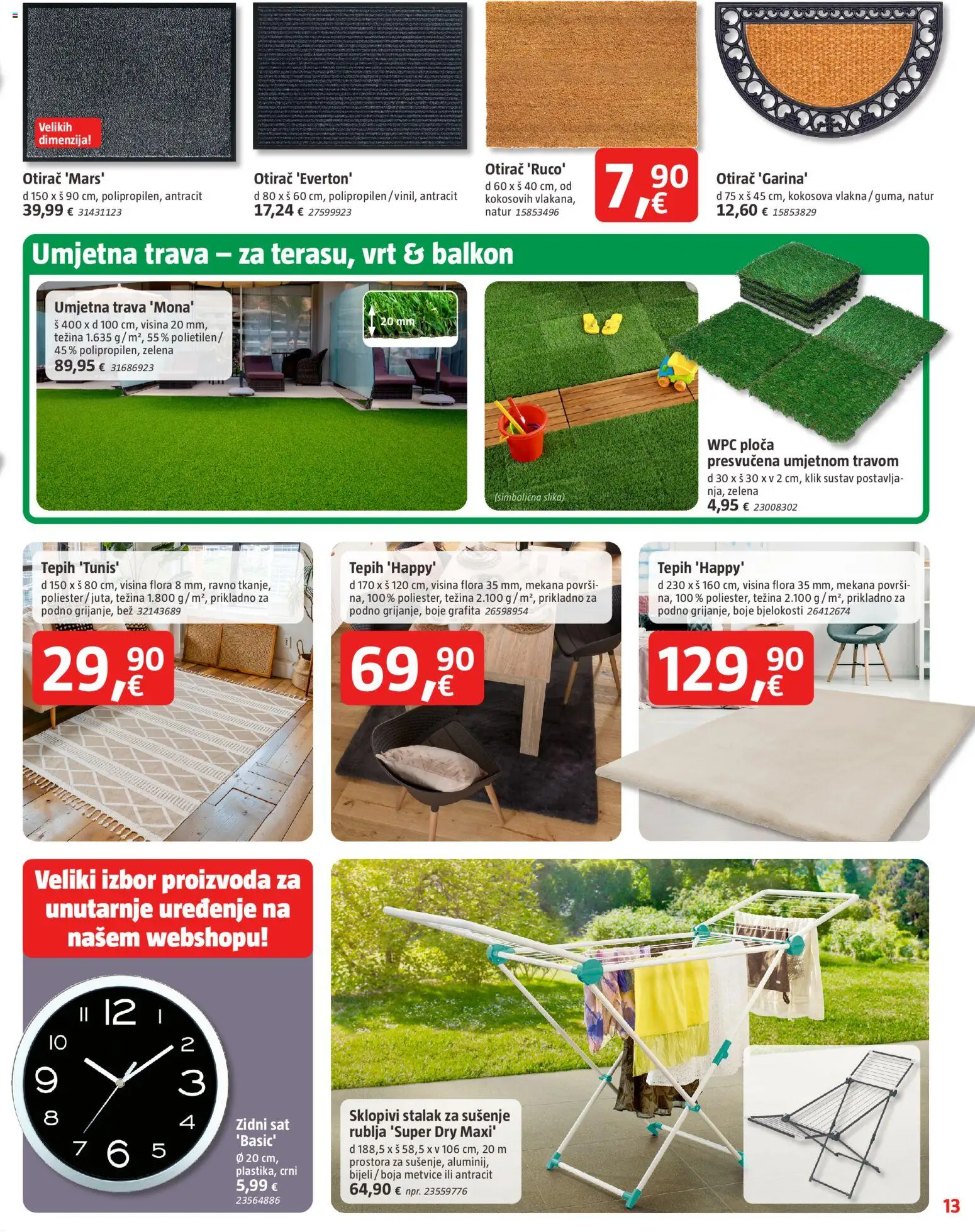 Bauhaus katalog | vrijedi od 16.09.2026 | Stranica: 13 | Proizvodi: Otirač, Zidni sat, Stalak, Sat